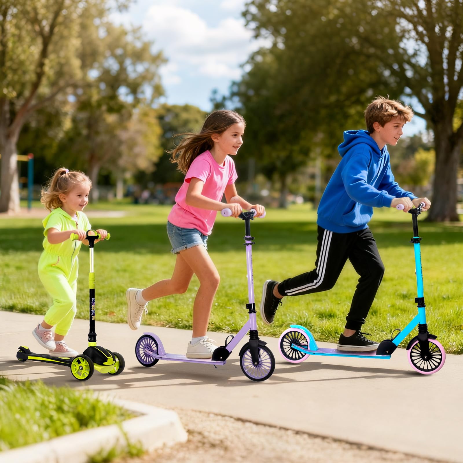 Nattork Kick Scooter for Teens Adults, Max Load 240 LBS, Adjustable Height Foldable with 8" Large Wheels, Anti-Shock Suspension Blue