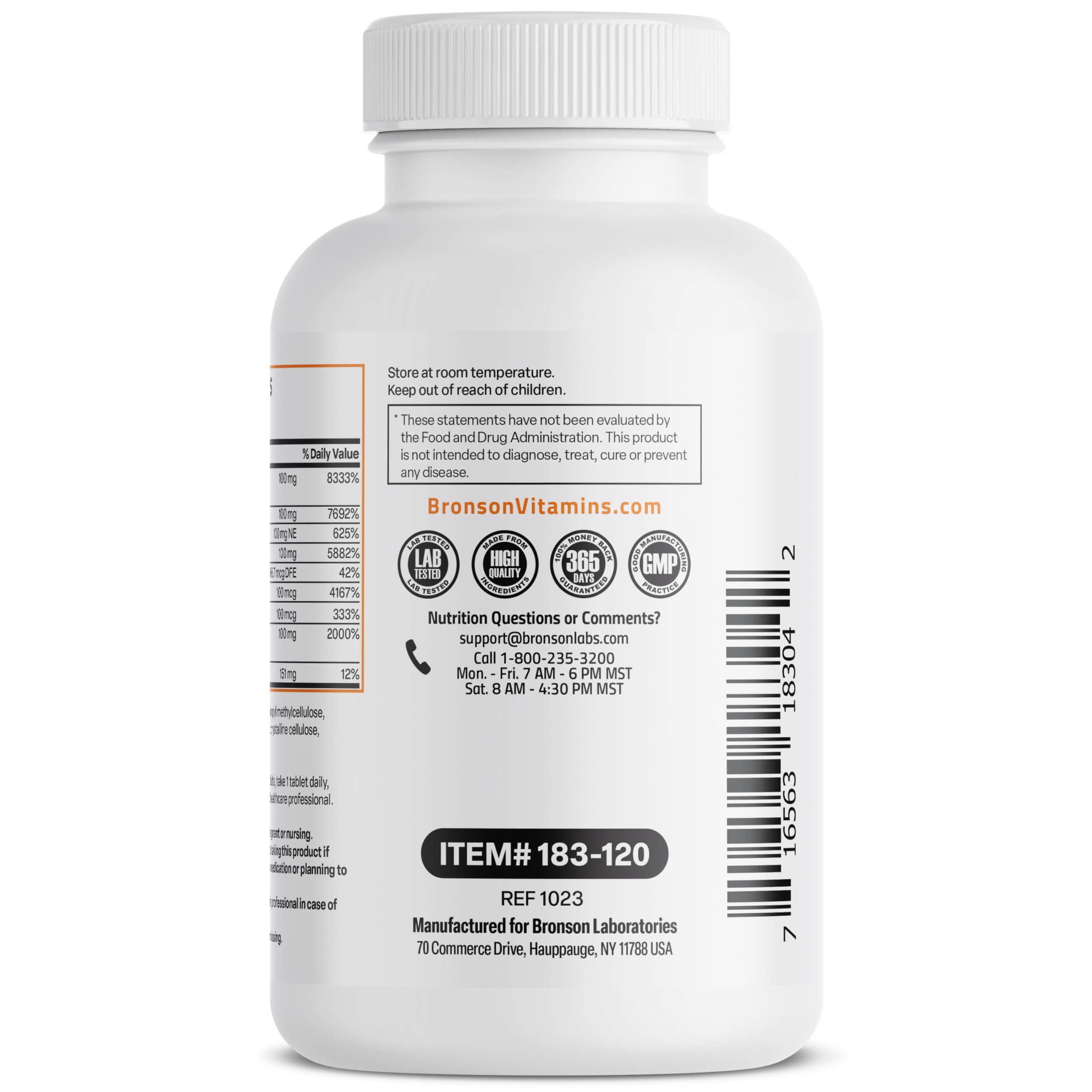 Bronson Vitamin B 100 Complex High Potency Sustained Release (Vitamin B1, B2, B3, B6, B9 - Folic Acid, B12), 120 Tablets