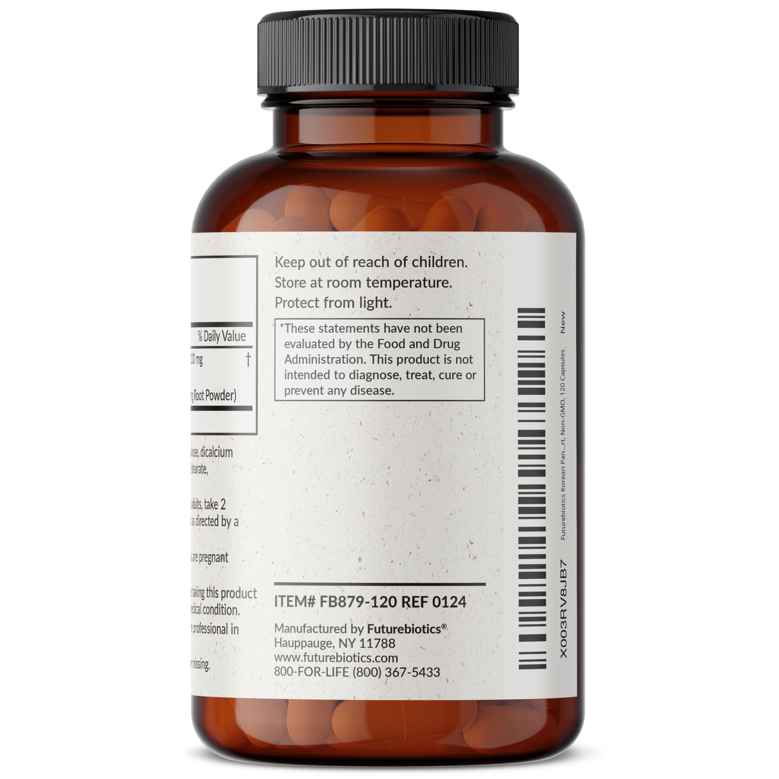 Futurebiotics Korean Panax Ginseng Energy, Memory & Brain Health Support, Non-GMO, 120 Capsules