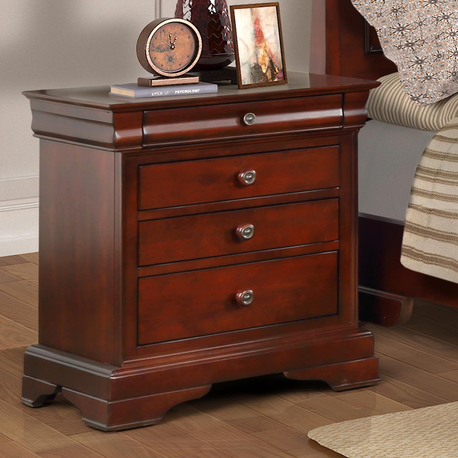New Classic Furniture Versailles Nightstand, Bordeaux