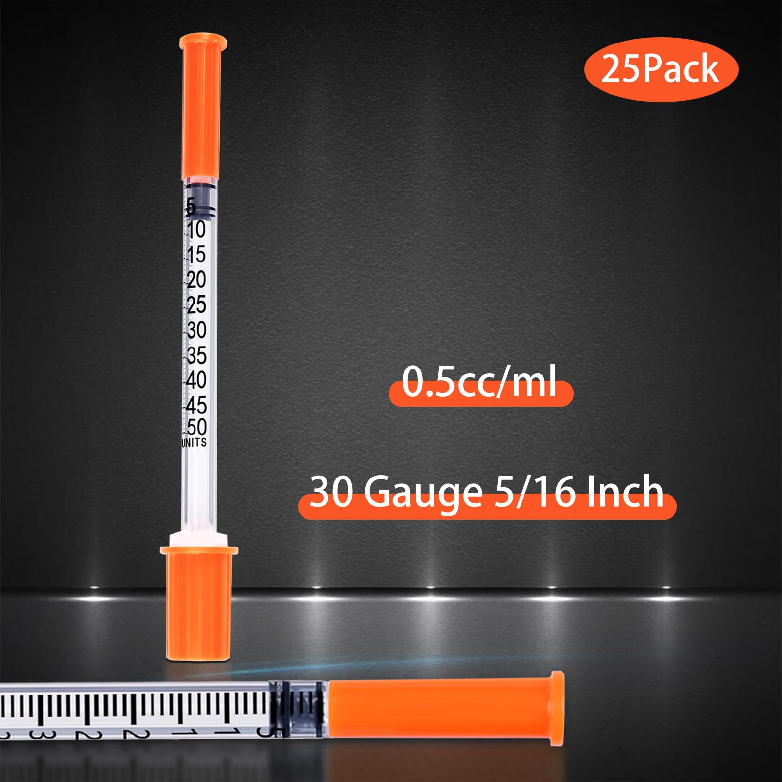 0.5 ml/cc 30G 5/16 Inch Syringes, U-100 Lab Tools Syringe, Individual Wrapped, 25 Pack