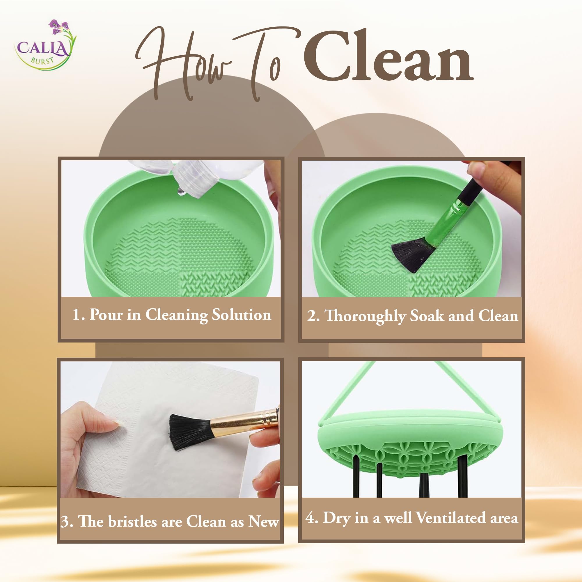 CallaBurst 3 in 1 Silicone Makeup Brush Cleaner - Make up Brush Cleaner Mat with Makeup Brush Drying Rack & Brush Organizer, Silicone Washing Tool Cleaning Bowl for Beauty Cosmetic Brushes (Green)