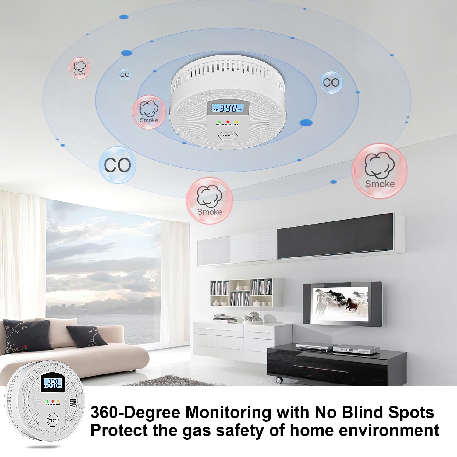 3 Pack Combination Photoelectric Smoke and Carbon Monoxide Alarm Detector with Digital Display; Battery-Operated Smoke Carbon Monoxide Alarm