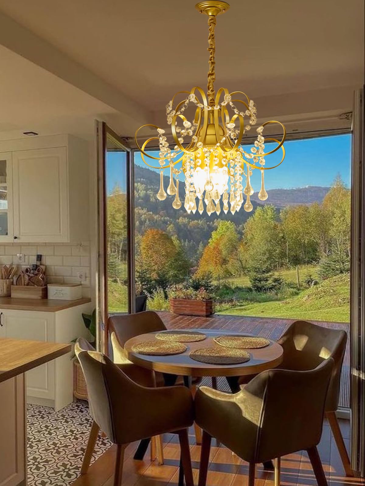 SMGFUNE 3-Light Small Chandelier for Bathroom, Modern Crystal Chandelier for Closet, Gold Light Fixture for Hallway Entryway Foyer Kitchen Island Living Room