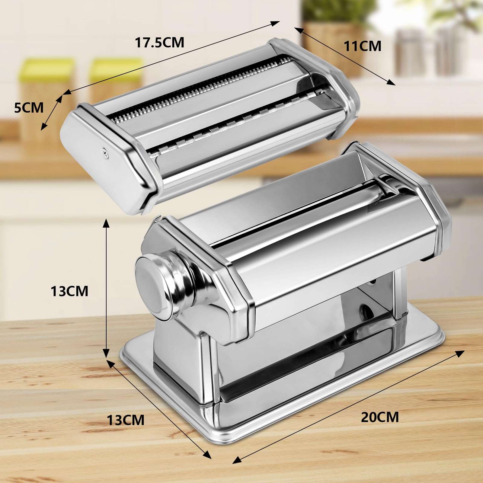 YASHE Manual Pasta Maker Machine, Stainless Steel Pasta Roller and Cutter with 7 Adjustable Thickness Settings, Dual Width Noodle Maker for Pasta, Spaghetti, Fettuccine, Lasagna