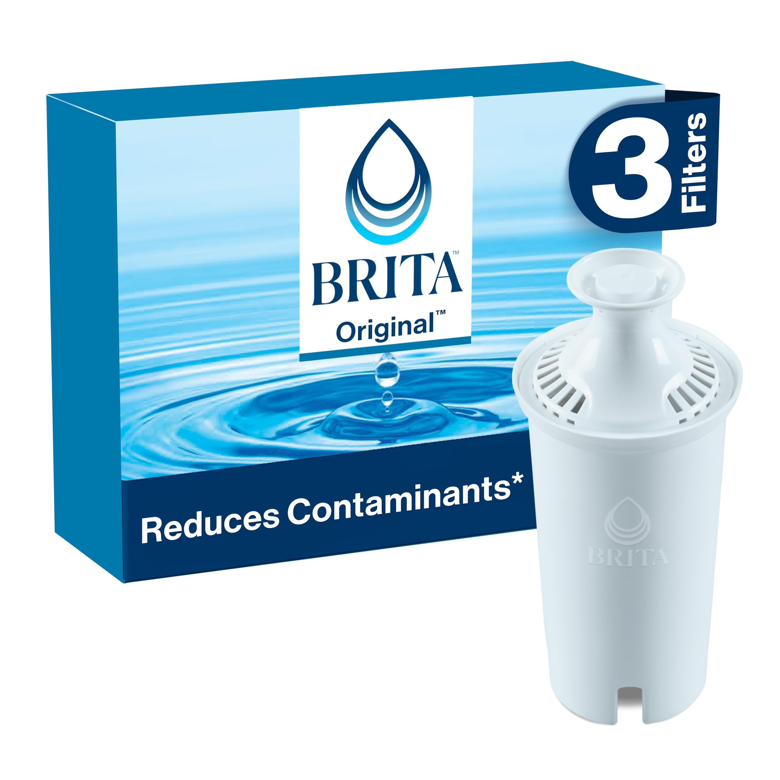 Brita Standard Water Filter for Pitchers and Dispensers, BPA-Free, Reduces Copper, Cadmium and Mercury Impurities, Lasts Two Months or 40 Gallons, Includes 3 Filters for Pitchers