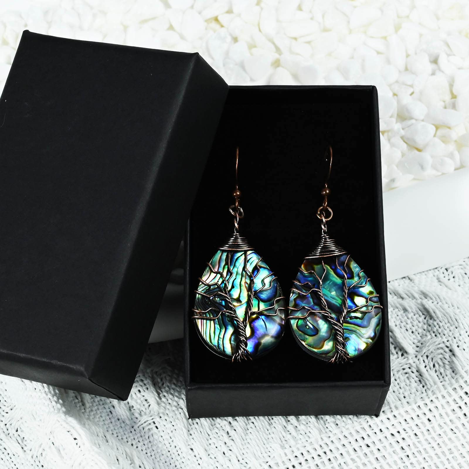 Sea Abalone Shell Handmade Earrings Tree of Life Wrapped Dangle Earrings Teardrop Earrings Vintage Celtic Earrings for Women Fashion Trendy