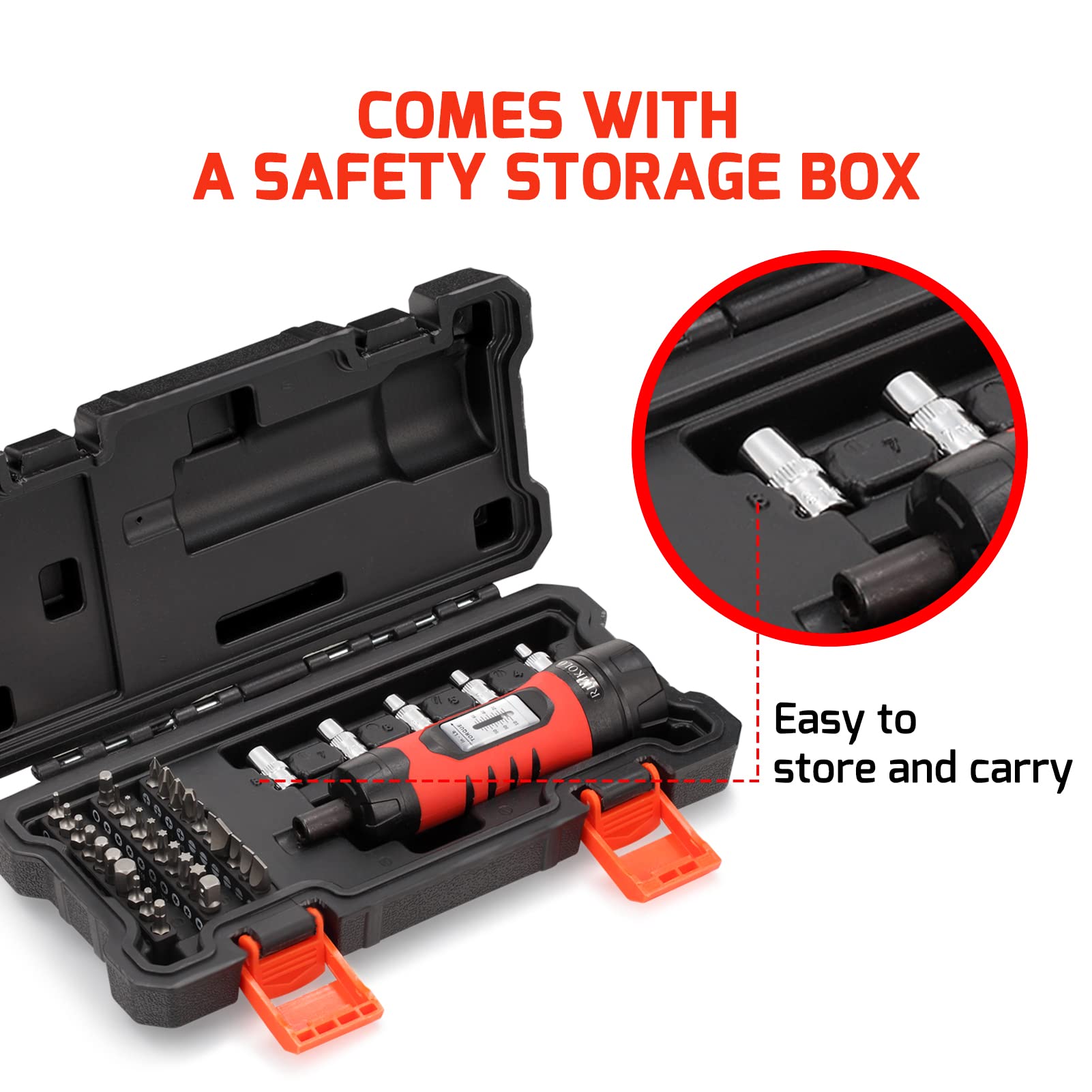 RIMKOLO 1/4" Drive Torque Screwdriver Wrench Set, 36-Piece 10 to 65 In.lb Torque Wrench Set for Maintenance Tools Bike Repairing and Mounting