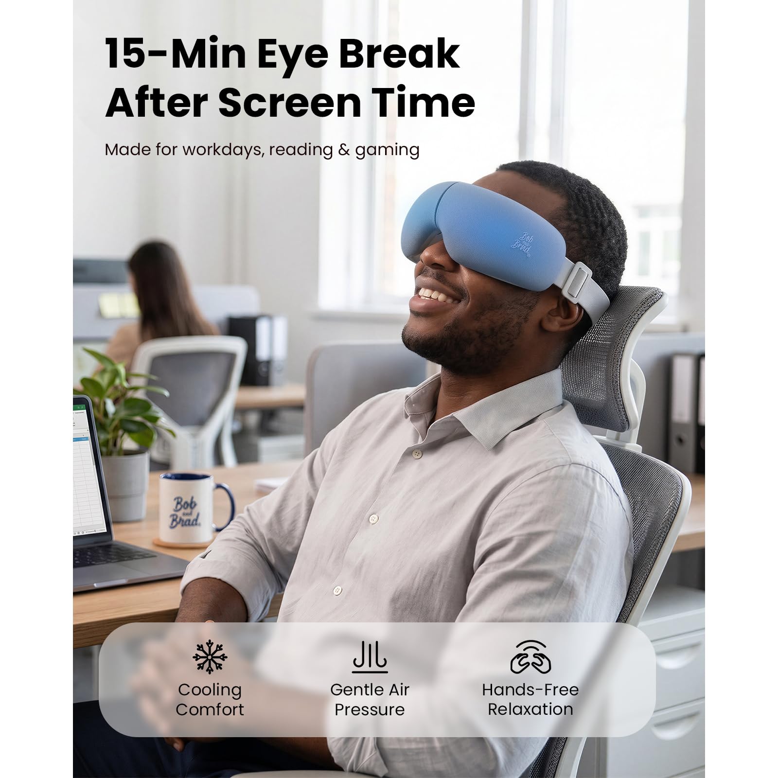BOB AND BRAD EYEFLOW Eye Massager with Chip Cooling & Heating, FSA Eligible & HSA Heated Eye Mask, Air Compression for Puffiness, Dark Circles, Dry Eyes, Screen Fatigue, Gifts for Women & Men