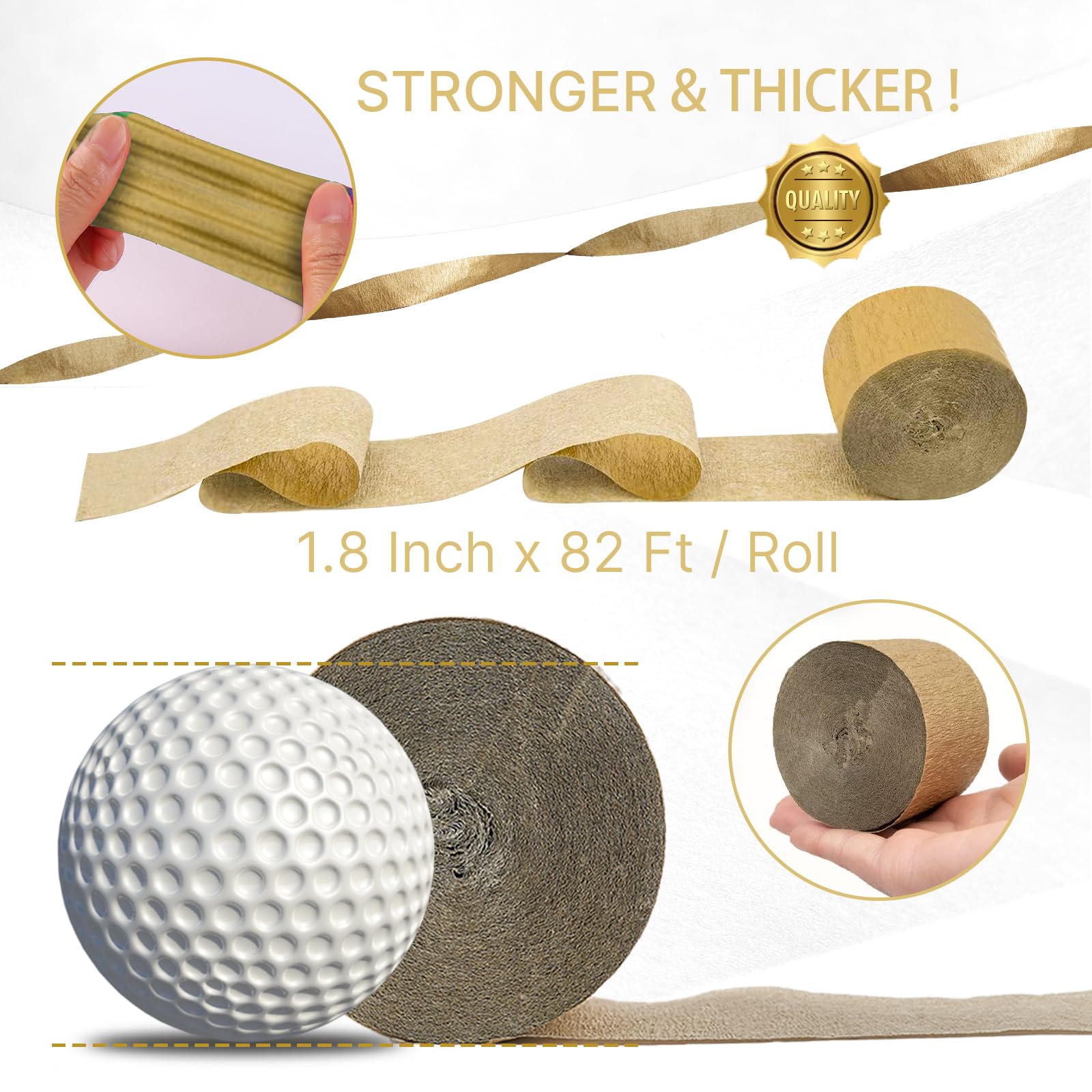 PartyWoo Gold Crepe Paper Streamers 4pcs 328ft Pack of Gold Crepe Paper for Wedding Birthday Baby Shower Engagement Anniversary New Year Eve Graduation Party Decorations(1.8 Inchx82 Ft/Roll)