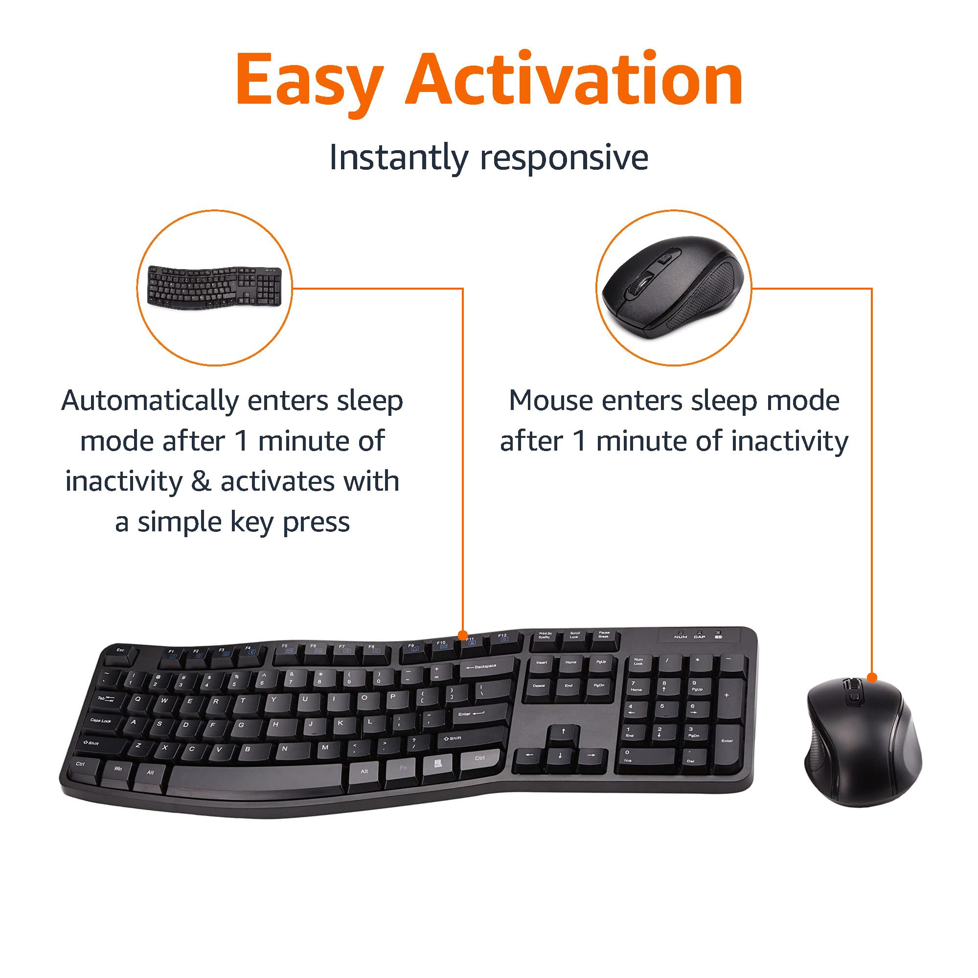 Amazon Basics Ergonomic Wireless Combo Full-Sized Keyboard with Palm Rest and Comfortable Right-Handed Mouse, 2.4 GHz Wireless USB Receiver, Compatible with PC, Laptop, Black