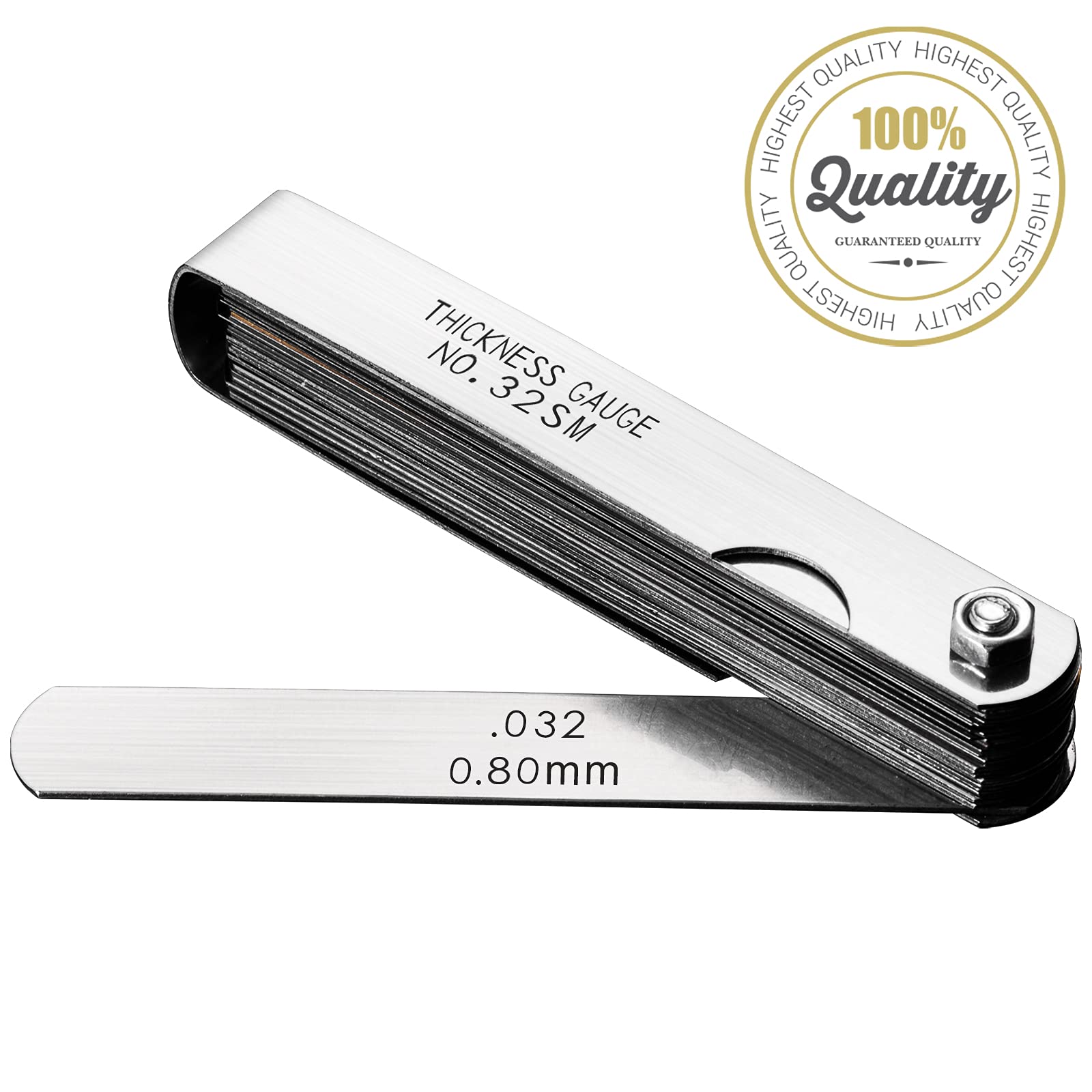 Spurtar 32 Blades Feeler Gauges 0.0015-0.035'' (0.04-0.88 mm) Stainless Steel Feeler Gauge Set SAE/Metric Feeler Gauge for Measuring Gap Width and Thickness for Guitar, Spark Plug, Piston Measure