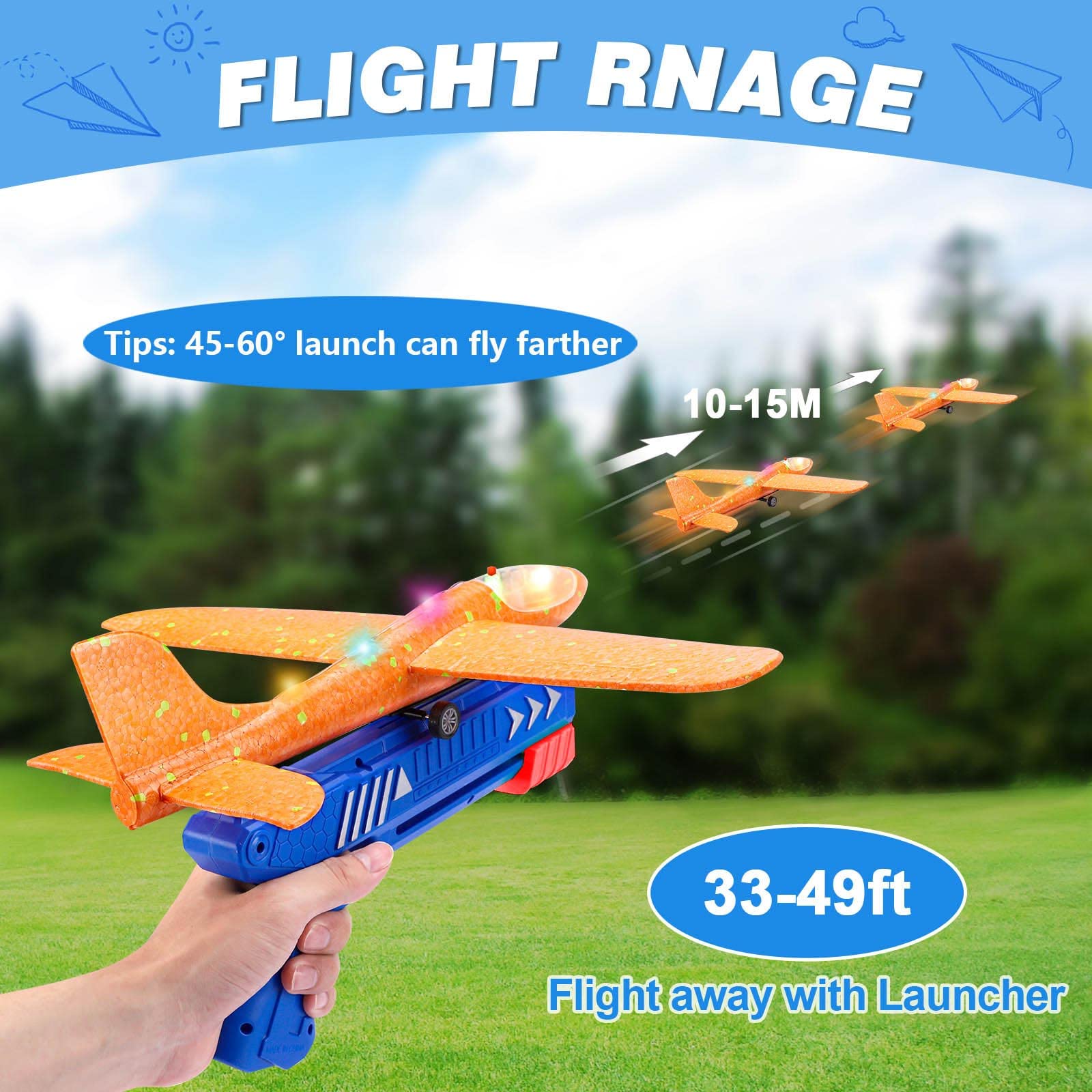 3 Pack Airplane Launcher Toy, 12.6" Foam Glider Led Plane, 2 Flight Mode Catapult Plane for Kids Outdoor Sport Flying Toys Gifts for 3 4 5 6 7 8 9 10 12 Year Old Boys Girls