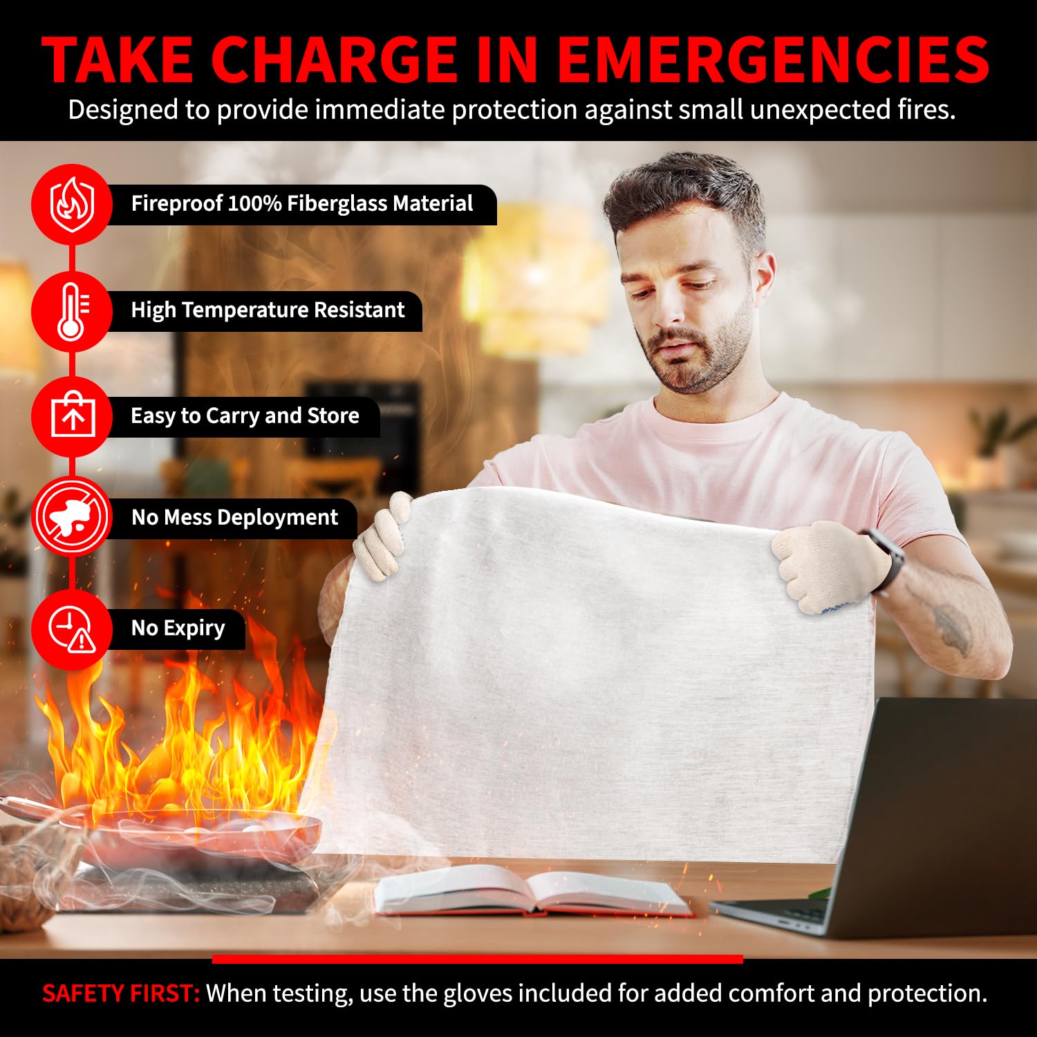 Protect Life Fire Blankets Emergency for Home & Outdoors, 40" x 40" Emergency Fire Blanket for Kitchen, Cooking & Clothing Fire Suppression Blanket, Fire Safety Blanket, Quick & Easy to Use, (2 Pack)