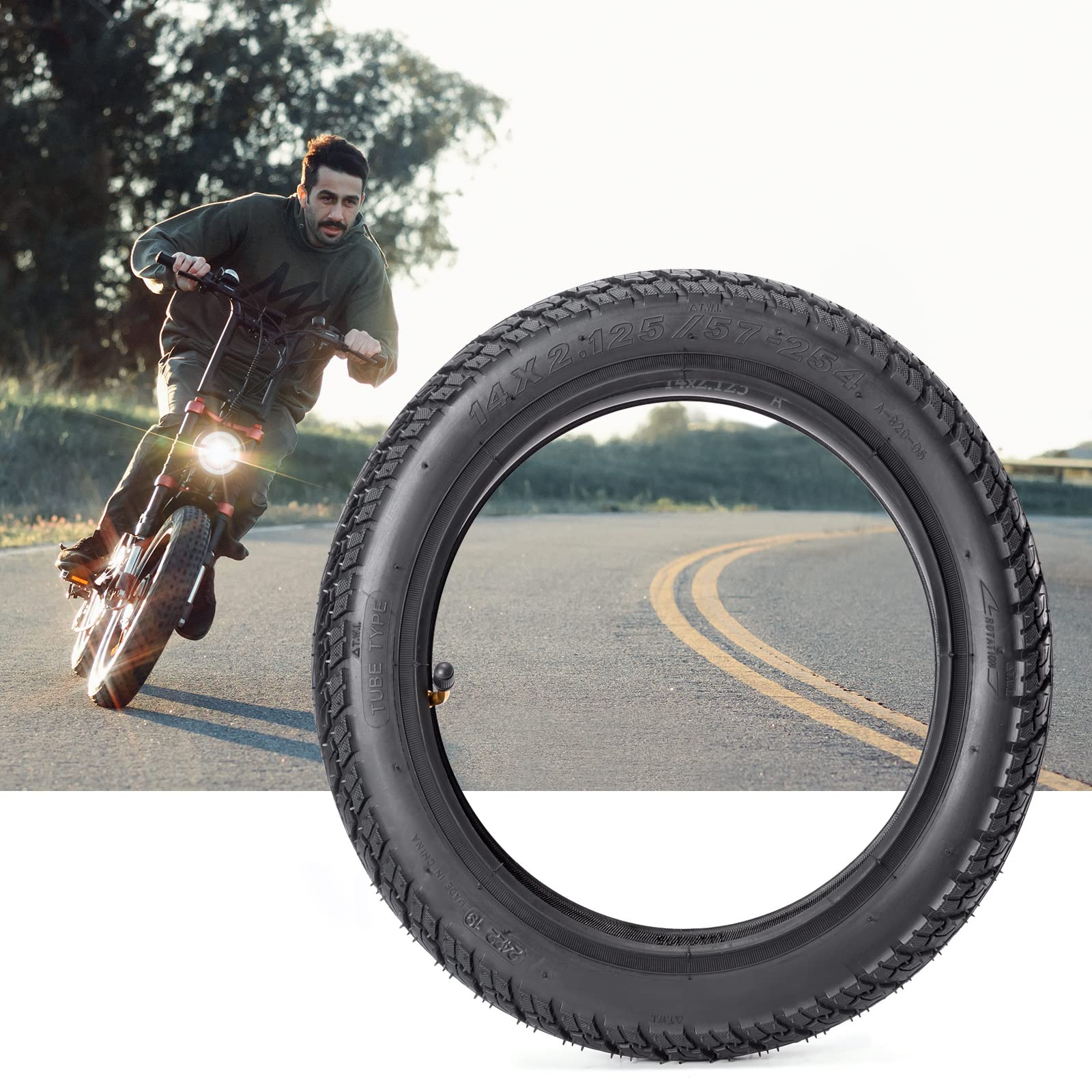 Heavy-Duty 14 x 2.125 57-254 Tire and Tube Set with Angled Valve Stem 14 Inch Electric Scooter Tire Tube for Replacement Electric Scooters and E-Bike Tires 1 Set