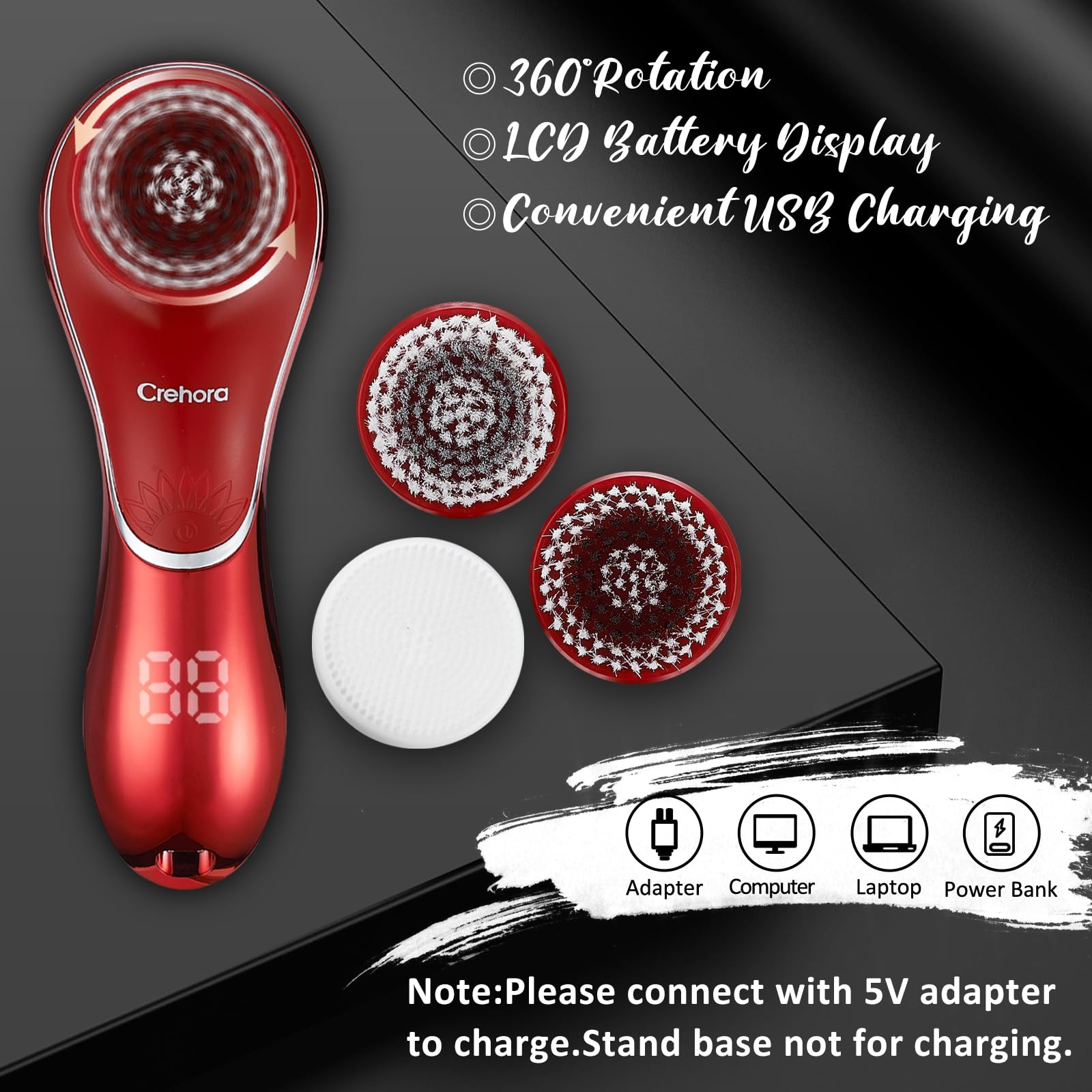 Facial Cleansing Brush, Electric Face Scrubber, Facial Cleansing Brush Rechargeable IPX-7 Waterproof Rotating Face Scrubber for Exfoliating, Massaging and Deep Cleansing with 4 Brush Heads