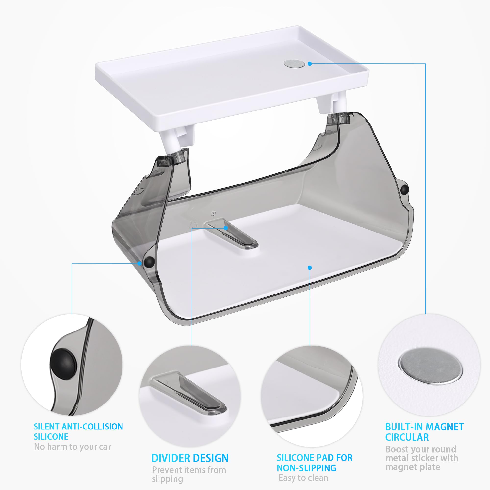 Cuzdeco Center Console Organizer Tray for Tesla Model 3 Y, Under Screen Magnetic Storage Box for Model 3 Model Y Accessories, White