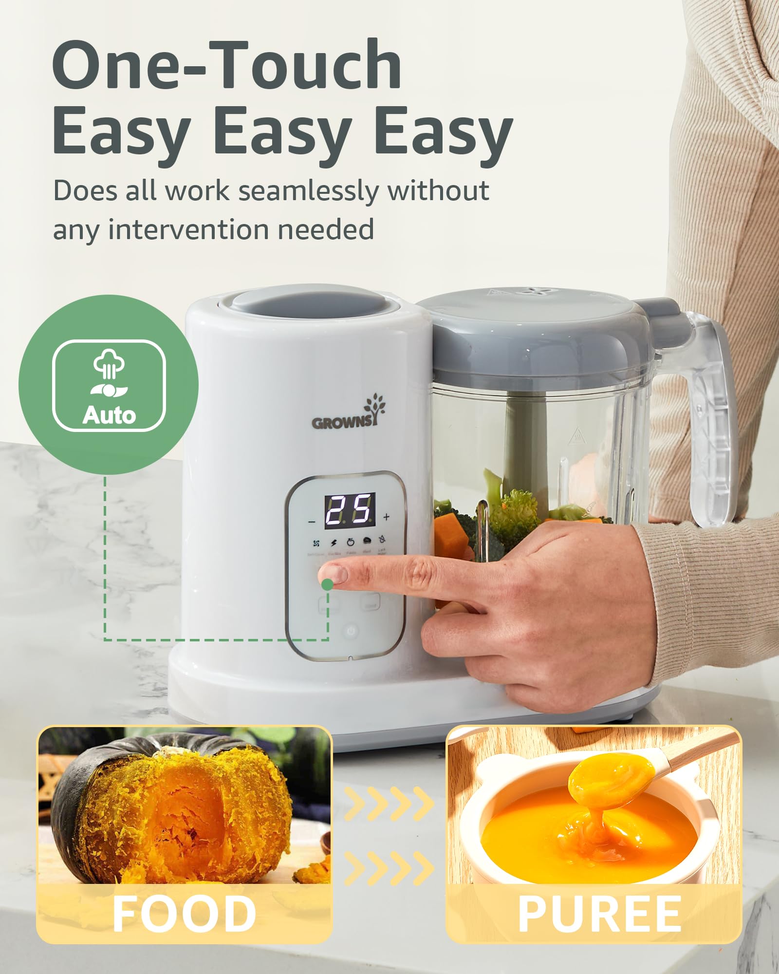 GROWNSY Baby Food Maker | Baby food Processor | All-in-One Baby Food Puree Blender Steamer Grinder Mills Machine Auto Cooking & Grinding with Self Cleans Touch Screen LCD Display, BPA Free