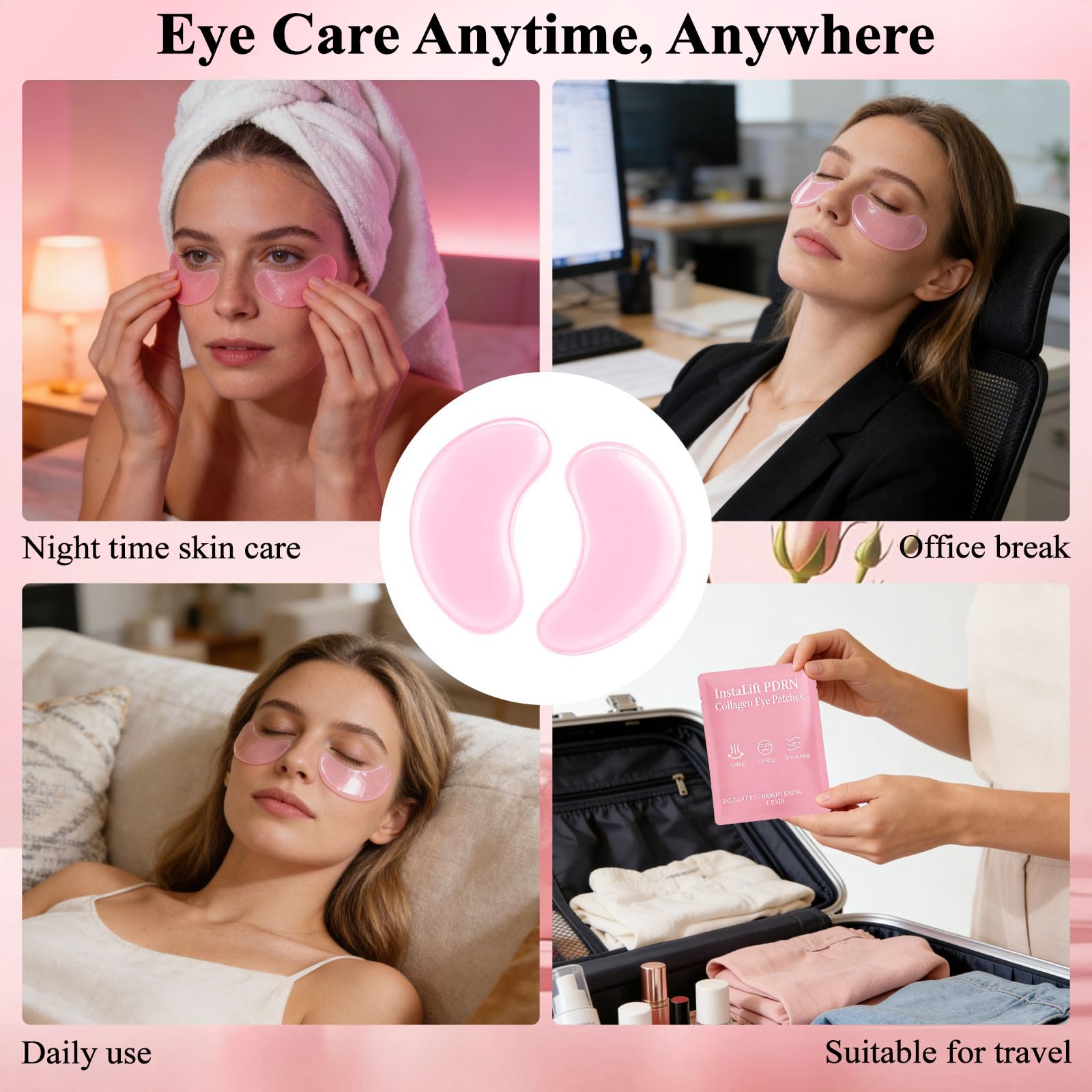 Instalift PDRN Collagen Eye Masks For Dark Circles & Puffiness, Lifting & Firming Under Eye Patches to Smooth Fine Lines, Anti-Aging Eye Patches for Revitalized, Youthful & Refreshed Eyes (8 Pairs)