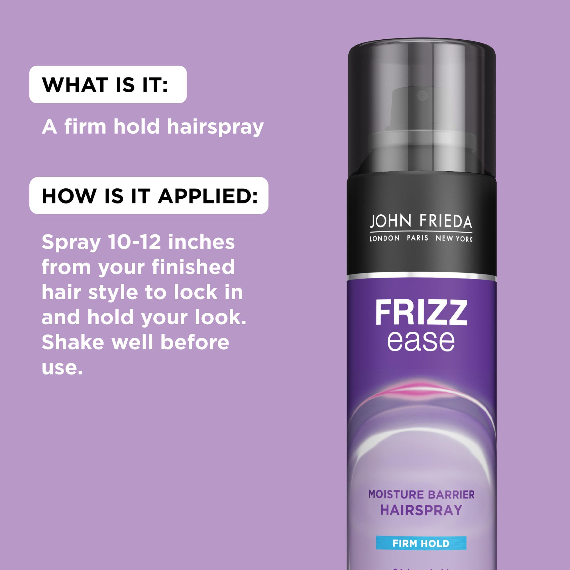 John Frieda Frizz Ease Moisture Barrier Hairspray, Firm Hold Hairspray, Seals Out Moisture, Blocks Frizz, Protects Against Heat, and Keeps Hair Straight with Long-Lasting Hold, 12 Oz, Pack of 2