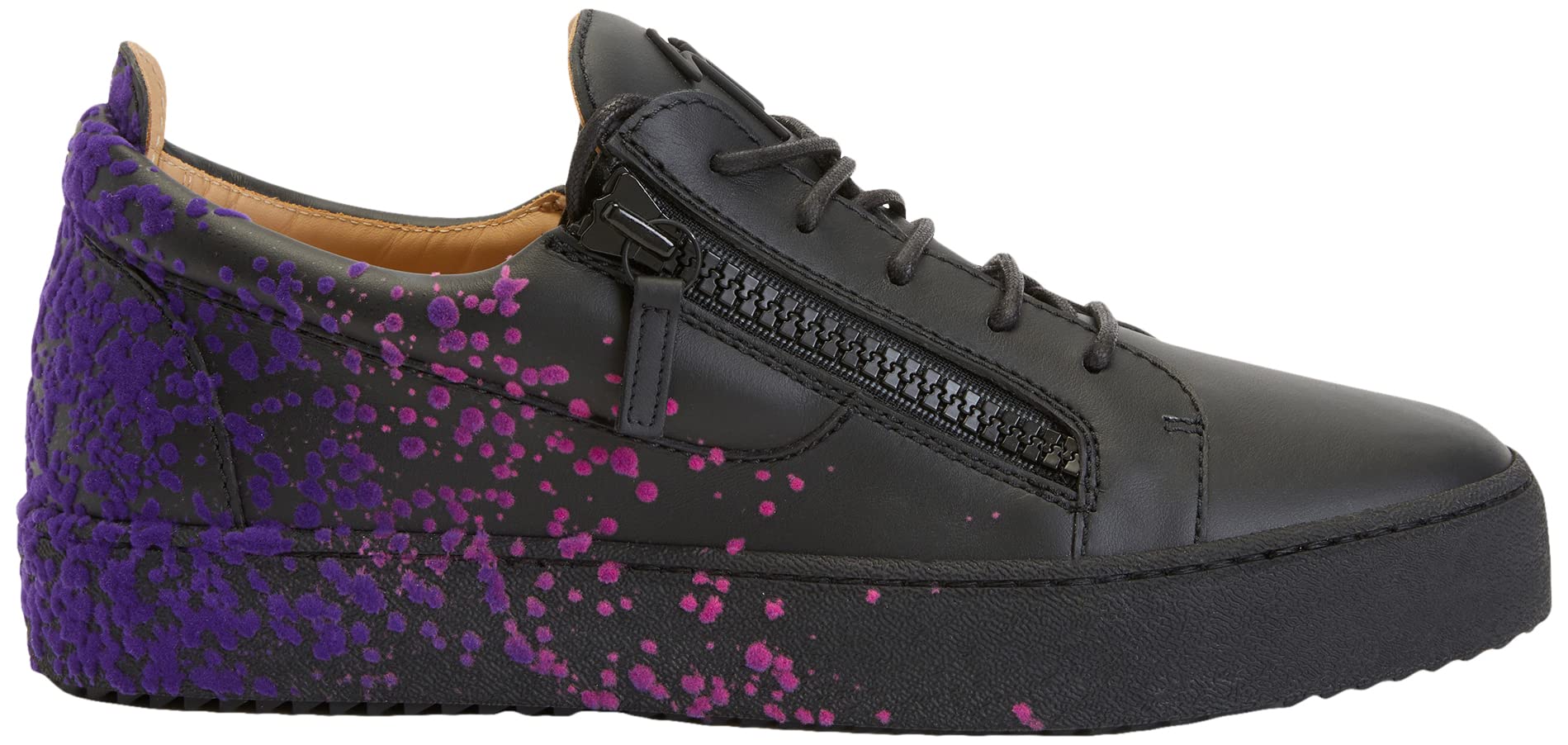 Giuseppe Zanotti, Frankie Spray-Paint Effect Low-Top Sneakers, 8, Black/Purple-Pink