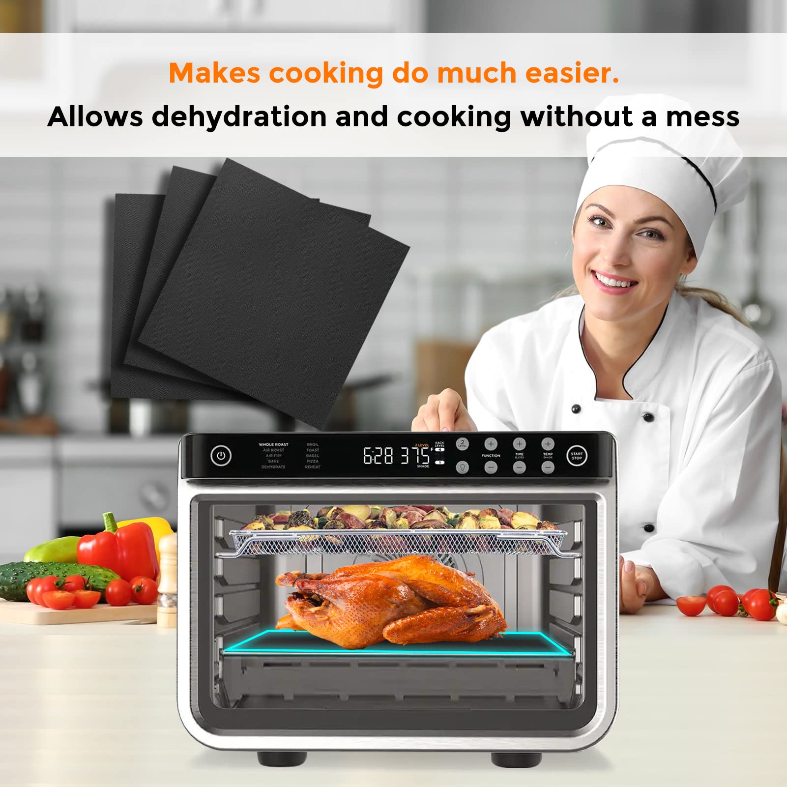Cowbright 3Pcs Air Fryer Liners, Non-stick Baking Mat for Ninja Foodi SP101 & SP201 Air Fry Oven