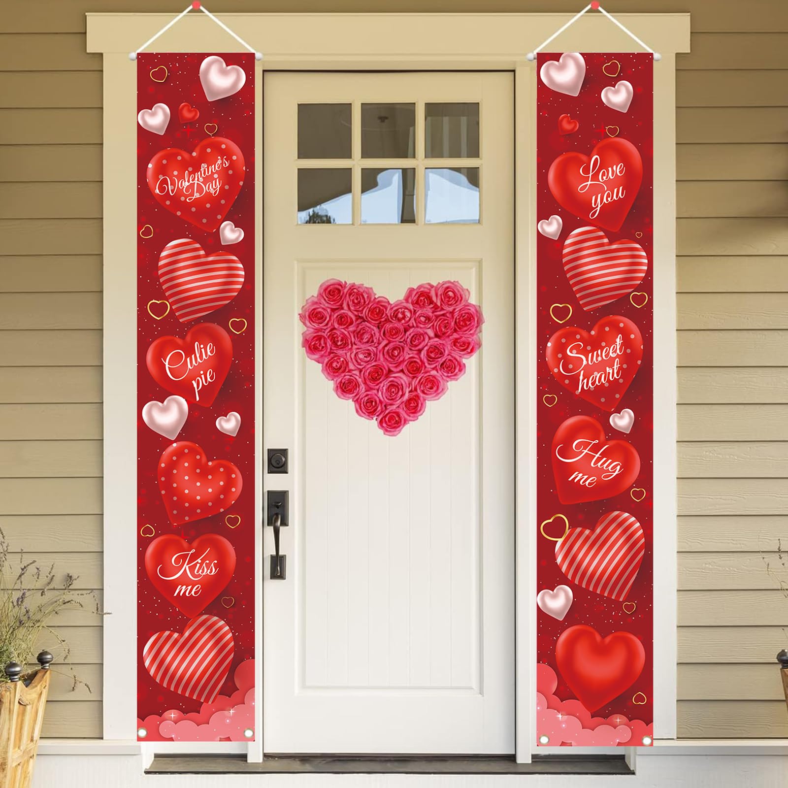 Valentine's Day Door Banner Decoration, Valentine Hanging Front Porch Welcome Sign Red Buffalo Plaid Love Heart Banner Romantic for the Home Wall School Office Indoor Outdoor Party Supplies Decor