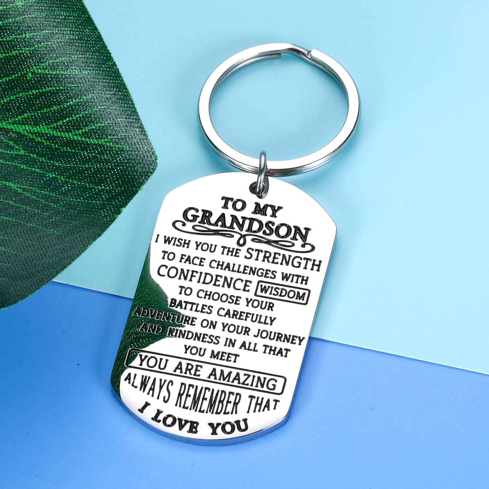 Grandson Gifts from Grandma Grandpa Grandparents Nana To My Grandson Keychain Inspirational Grandma's Boy Gift for Grandson Halloween Gifts Teen Boys Gifts Grandson Birthday Card Christmas Baptism