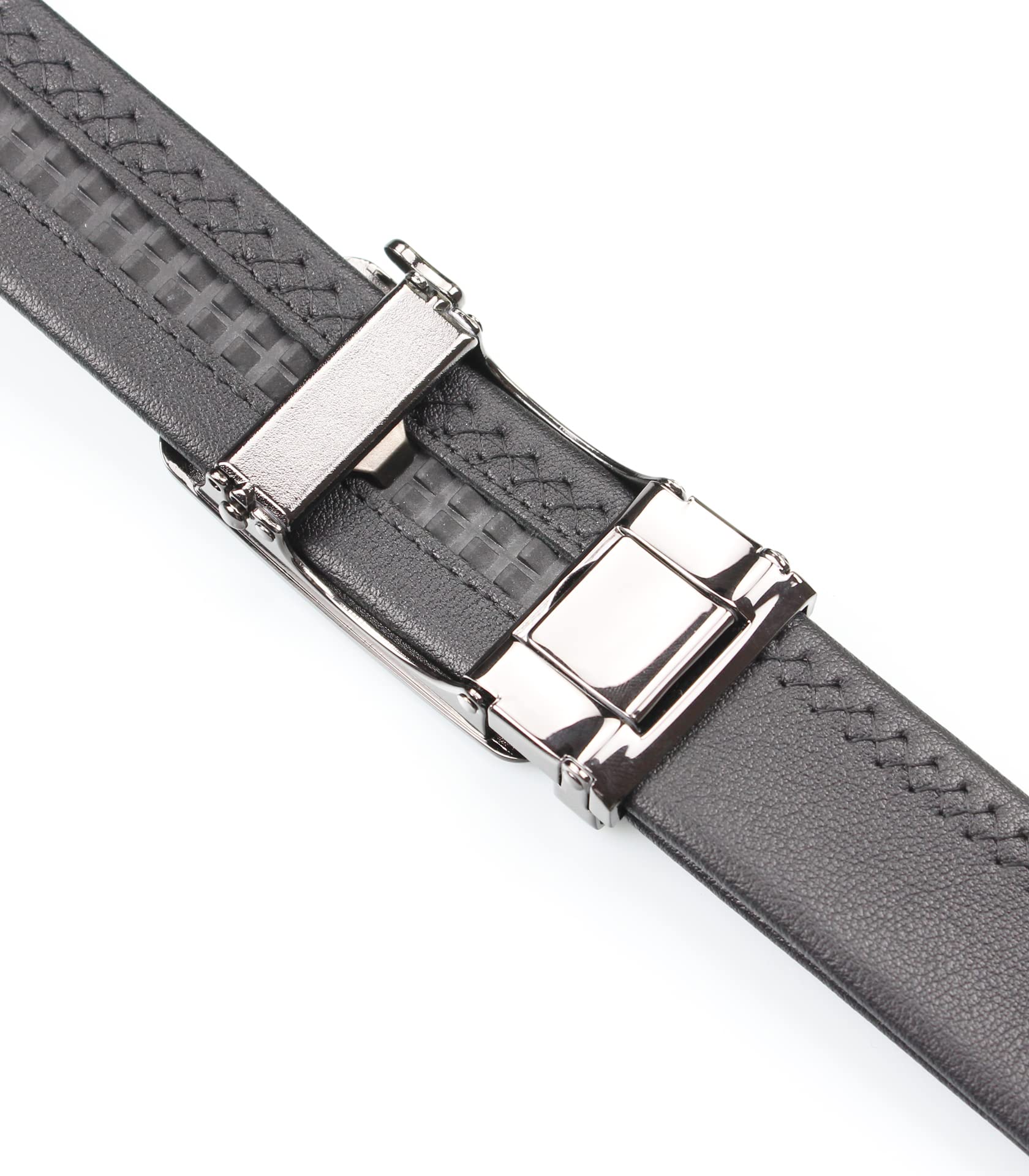 Bullko Mens Ratchet Adjustable Click Dress Golf Belt Casual Black Leather 1 3/8", Trim to Fit, 36