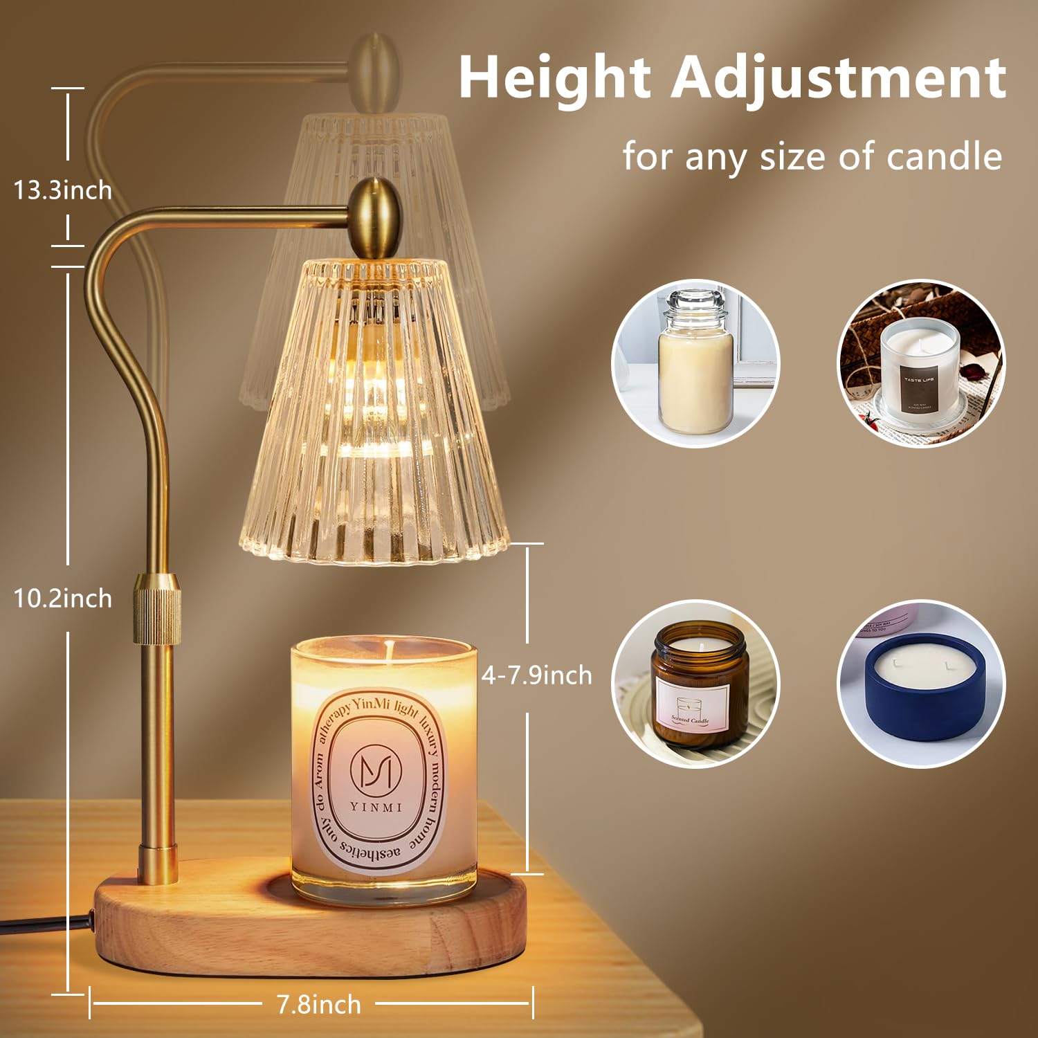 Imenlox Dimmable Candle Warmer Lamp with Timer, Electric Melting Lamps for Jar Candles, Wax Melt Warmers with 2 * 50W Bulbs for Home Bedroom Decor (Wooden Base)