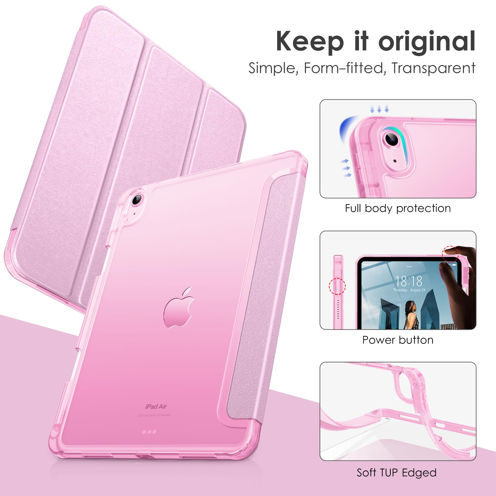 VIKESI for iPad 10th Generation Case 10.9 inch Released in 2022, Matte Slim Hard Back, Soft TPU Frame, Pencil Holder and Auto Sleep/Wake Cover for iPad 10 Gen - Pink