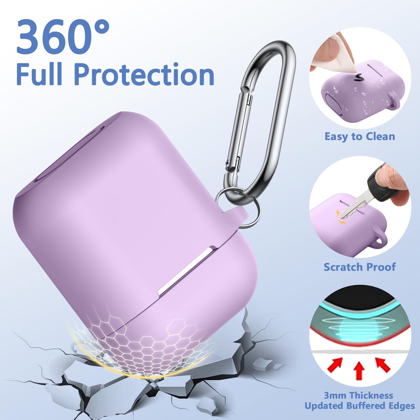 Lerobo for AirPods Case 1st/2nd Generation Case Cover,Soft Silicone Full Protective Case with Cleaner Kit and Magnetic Anti-Lost Cord,for Airpods Case with Keychain Front LED Visible, Lavender