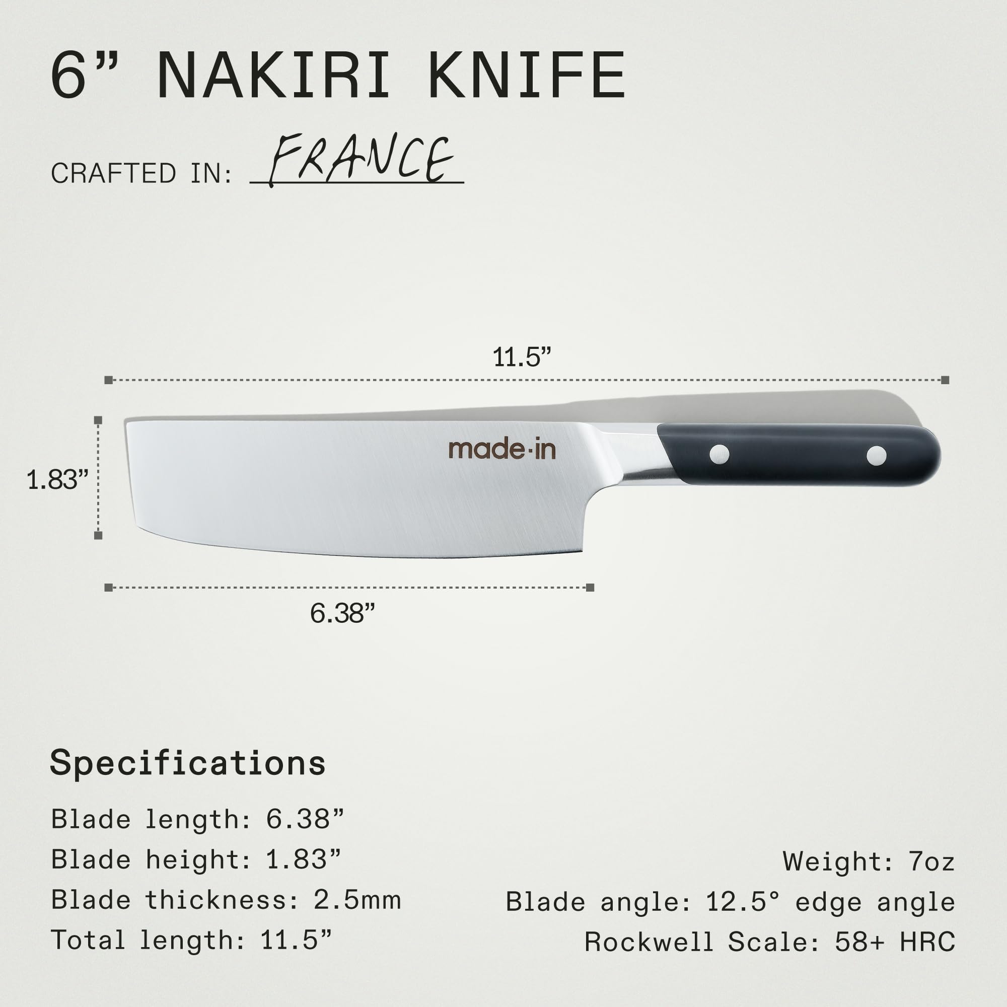 Made In Cookware - 6" Nakiri Knife - Crafted in France - Full Tang With Truffle Black Handle