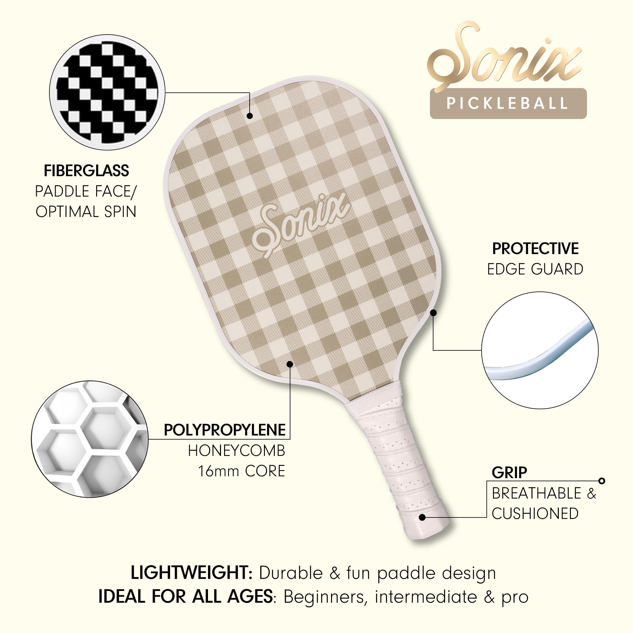 Sonix | Stylish Premium Pickleball Paddle | Fiberglass Surface, Non-Slip Cushion Grip| Single Pickle Ball Racket | Pink Floral Print | Cottage Floral Pink