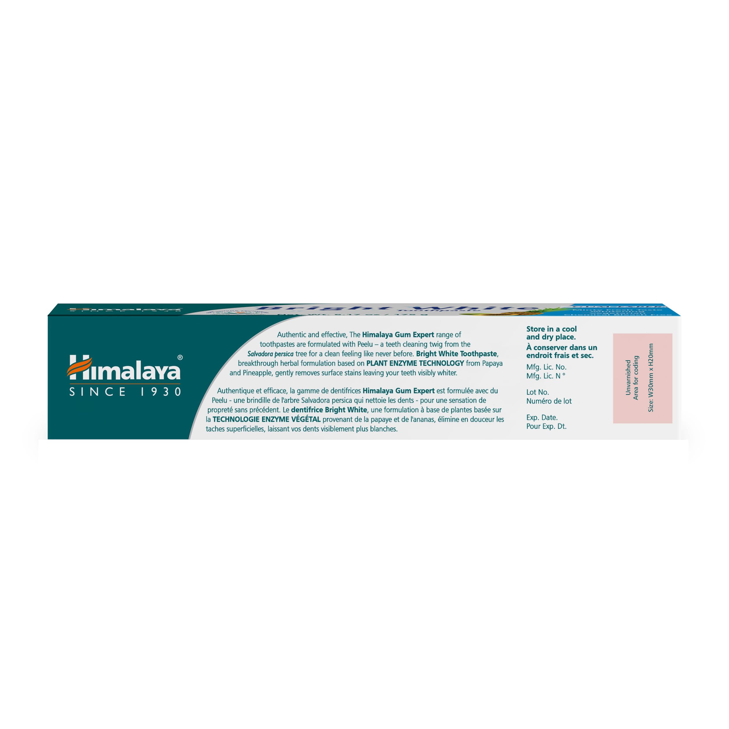 Himalaya Bright White Toothpaste, Fluoride Free to Reduce Plaque & Whiten Teeth, 6.17 oz, 2 Pack