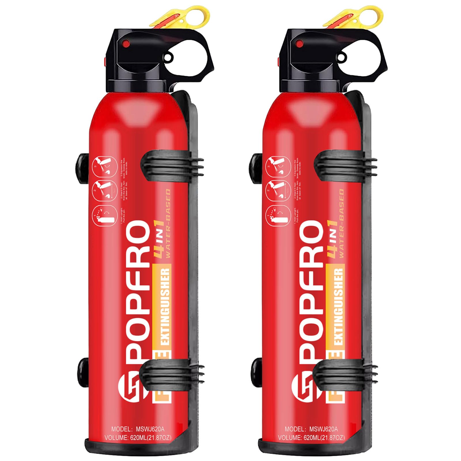 POPFRO Portable Fire Extinguisher | 4-in-1 Small Fire Extinguisher for Home, Garage, Kitchen, Car | For Electric, Textile and Grease Fires | Non-Toxic, Easy Clean | Wall Mount Incl (2PK)