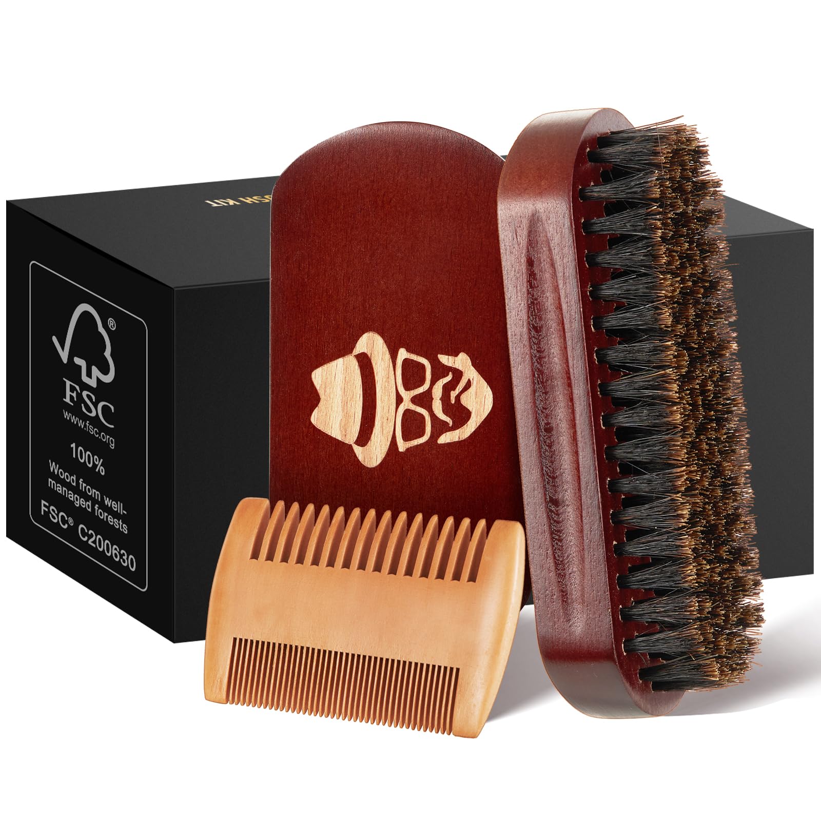 Beard Brush, 100% Boar Bristle Natural Black Walnut Wood Beard Comb Hair Mustache Shaving Brush Facial Hair Brush