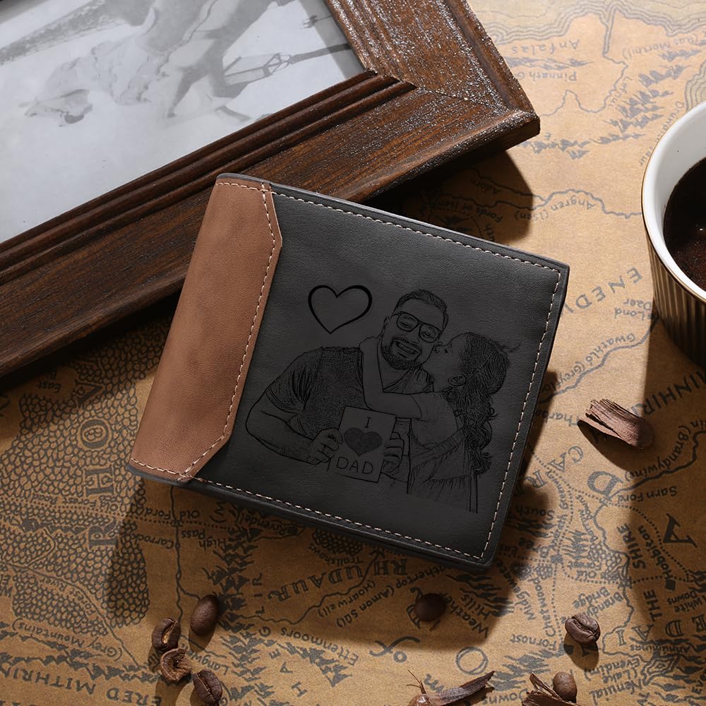 Nameinhea Custom Wallets for Men Personalized Photo Wallet for Men Engraved Wallets Personalized Gifts for Dad Husband Son,Valentines Day Gifts for Him (Custom Wallet -1)