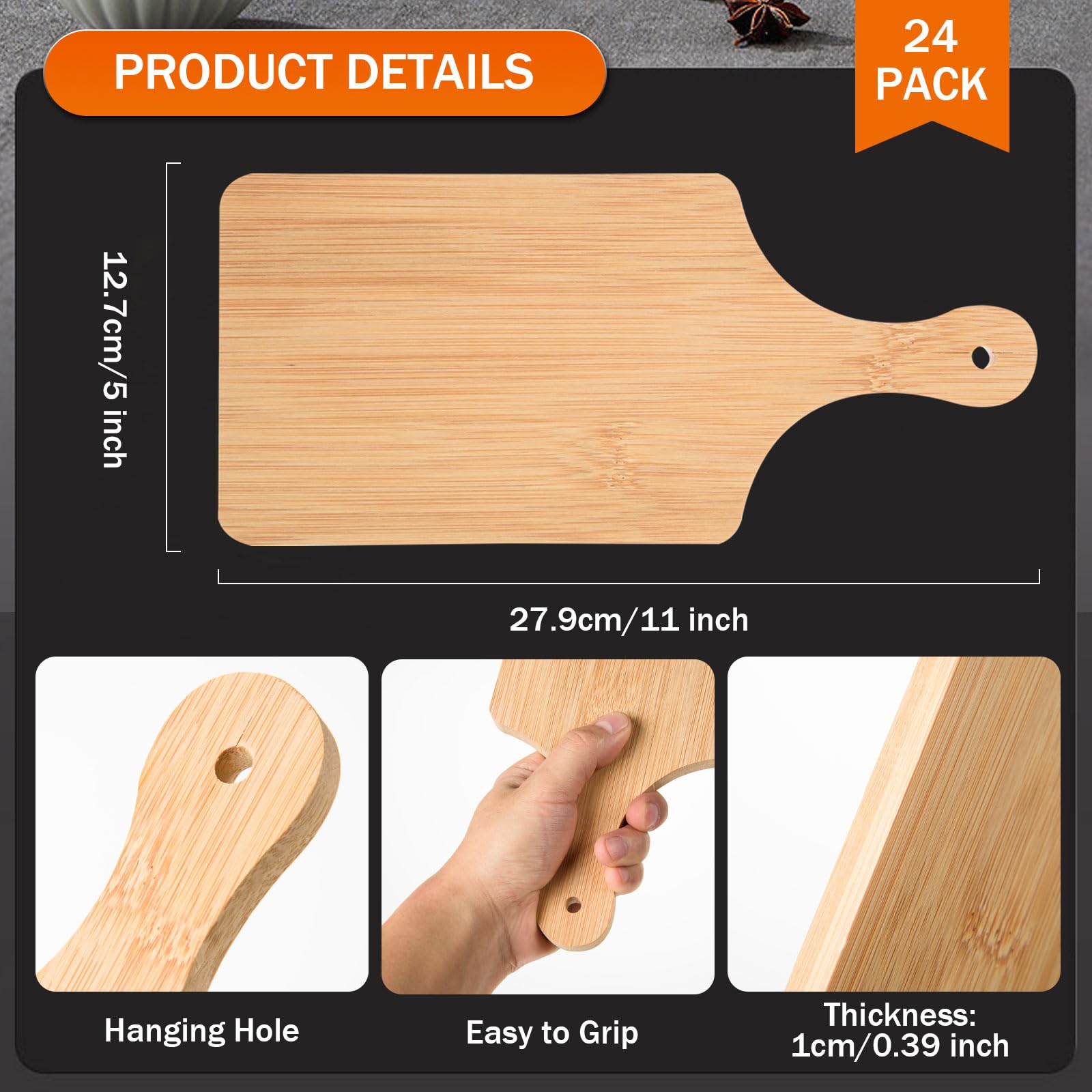 24 Pcs Thicken Bamboo Cutting Board Bulk 11x5 Inch Personalized Wood Chopping Board Customized Laser Engraving Serving Charcuterie Boards for Wedding Mother's Day Housewarming Present,0.39" Thick