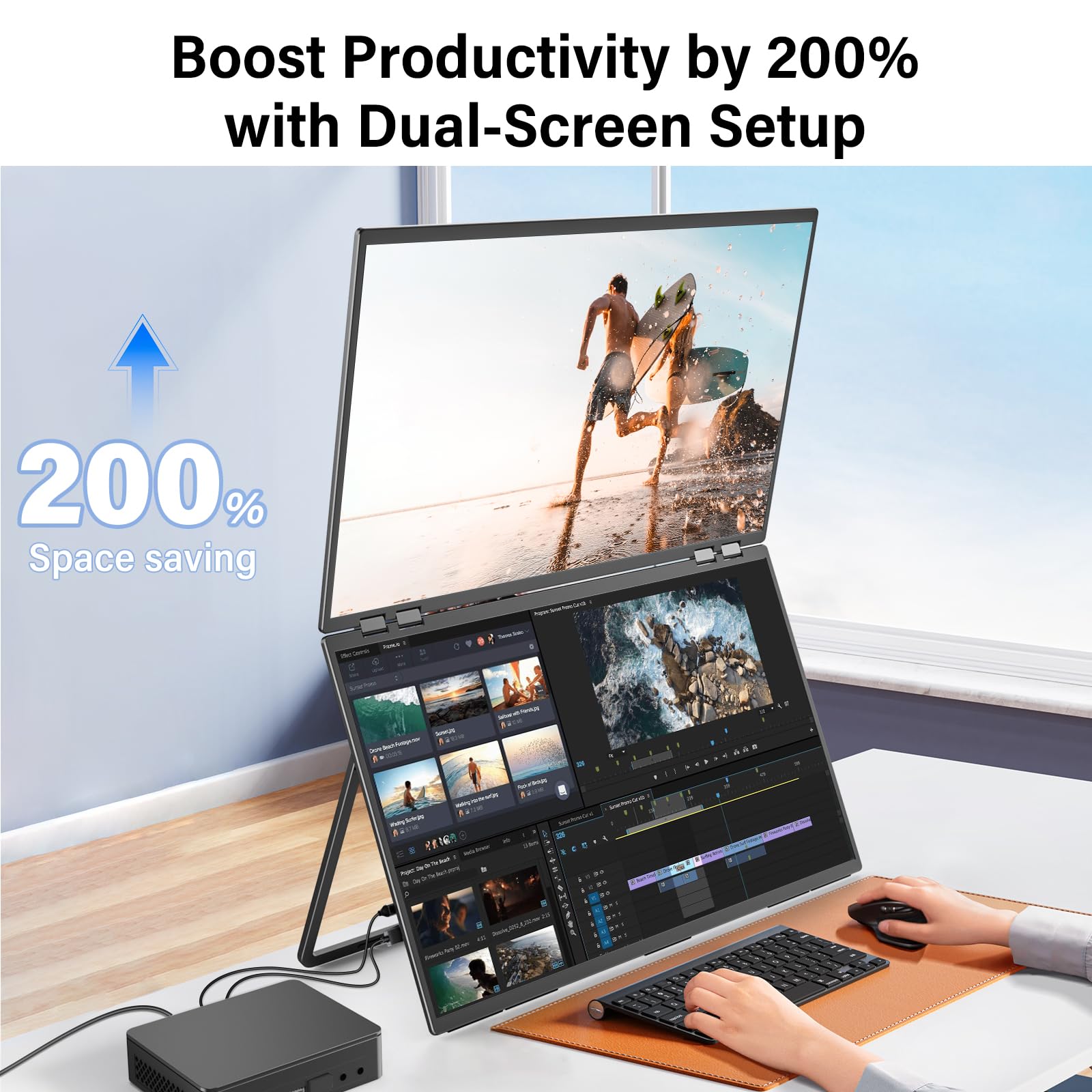 InnoView 23.8" FHD 100Hz 100% sRGB Dual Monitor 315°Adjustable Monitor Extendrer for Windows Mac w/HDMI Type-C Work Gaming Office Triple Monitor