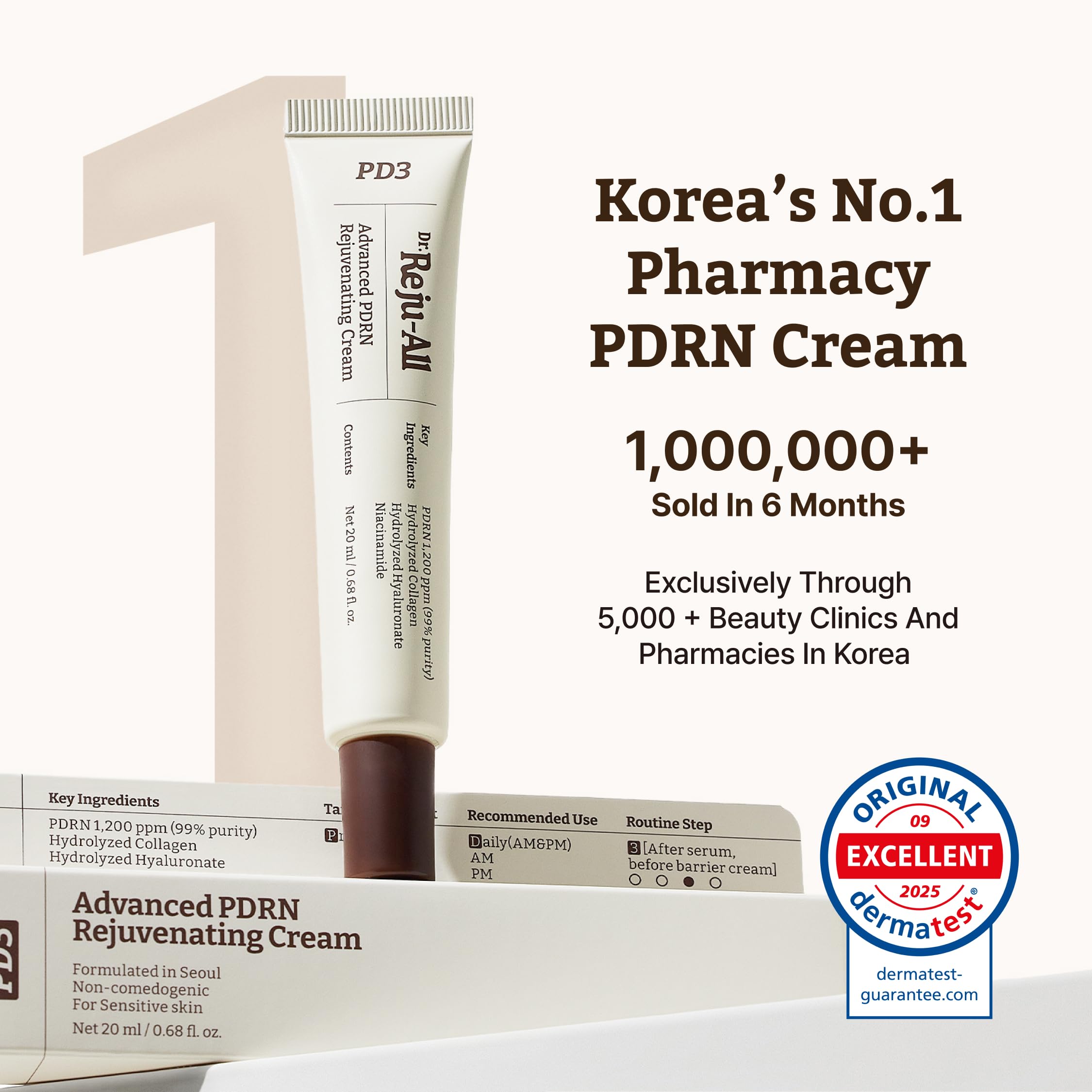 Dr. Reju-All PDRN Rejuvenating Cream – Rejuall PDRN Face Moisturizer – Optimal 1200ppm for Glass Skin & Plumping – Korean Pharmacy Anti-Aging Skin Care Face Cream - 0.7 Fl Oz