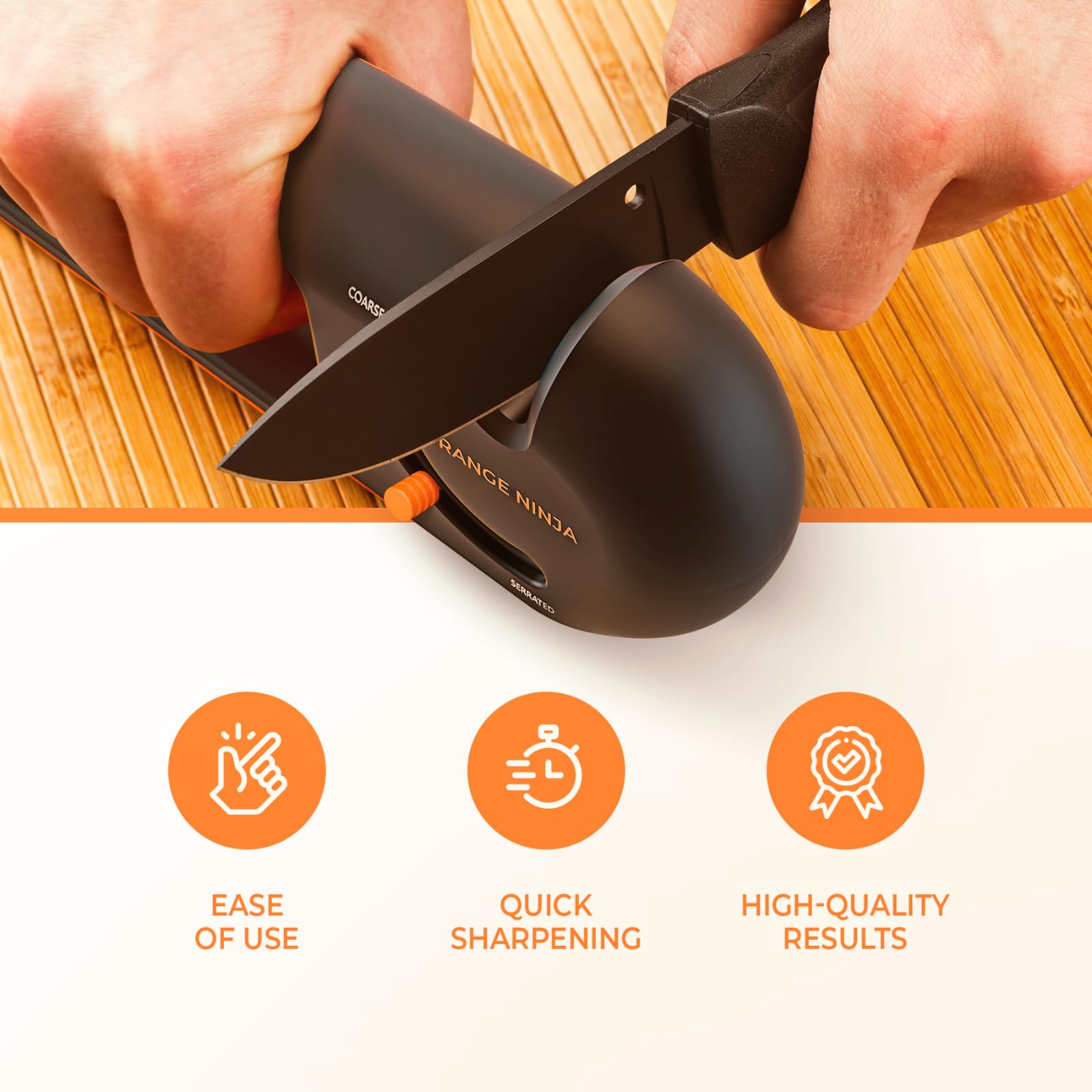 Orange Ninja 4-Stage Knife Sharpener - Premium Kitchen Knife Sharpeners - Adjustable Handheld Manual Knife Sharpeners for Pocket knife, Chefs & Serrated Knife by Sharp Pebble