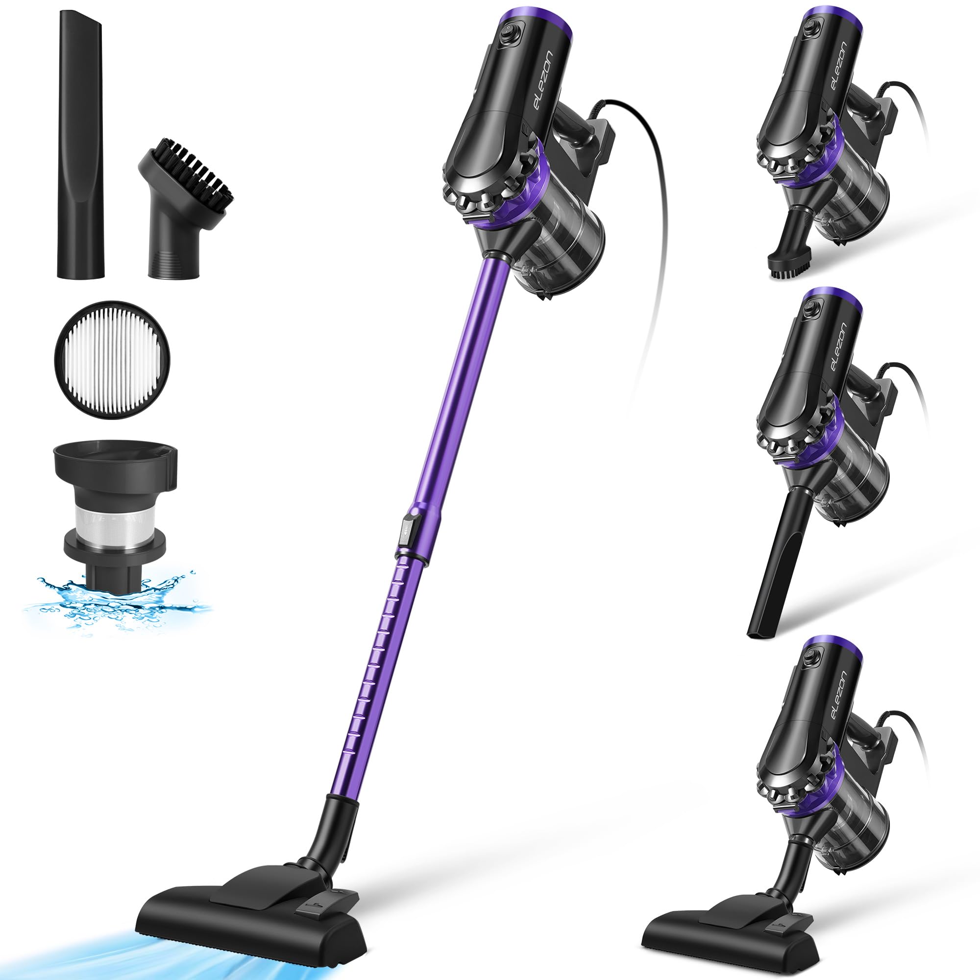 elezon F800 Corded Vacuum Cleaner 500W, 18KPa Powerful Suction, 23ft Long Cord, HEPA Filter, 1.2L Dust Capacity, 2-in-1 Handheld Stick Vacuum for Home Hardwood & Tile Floors