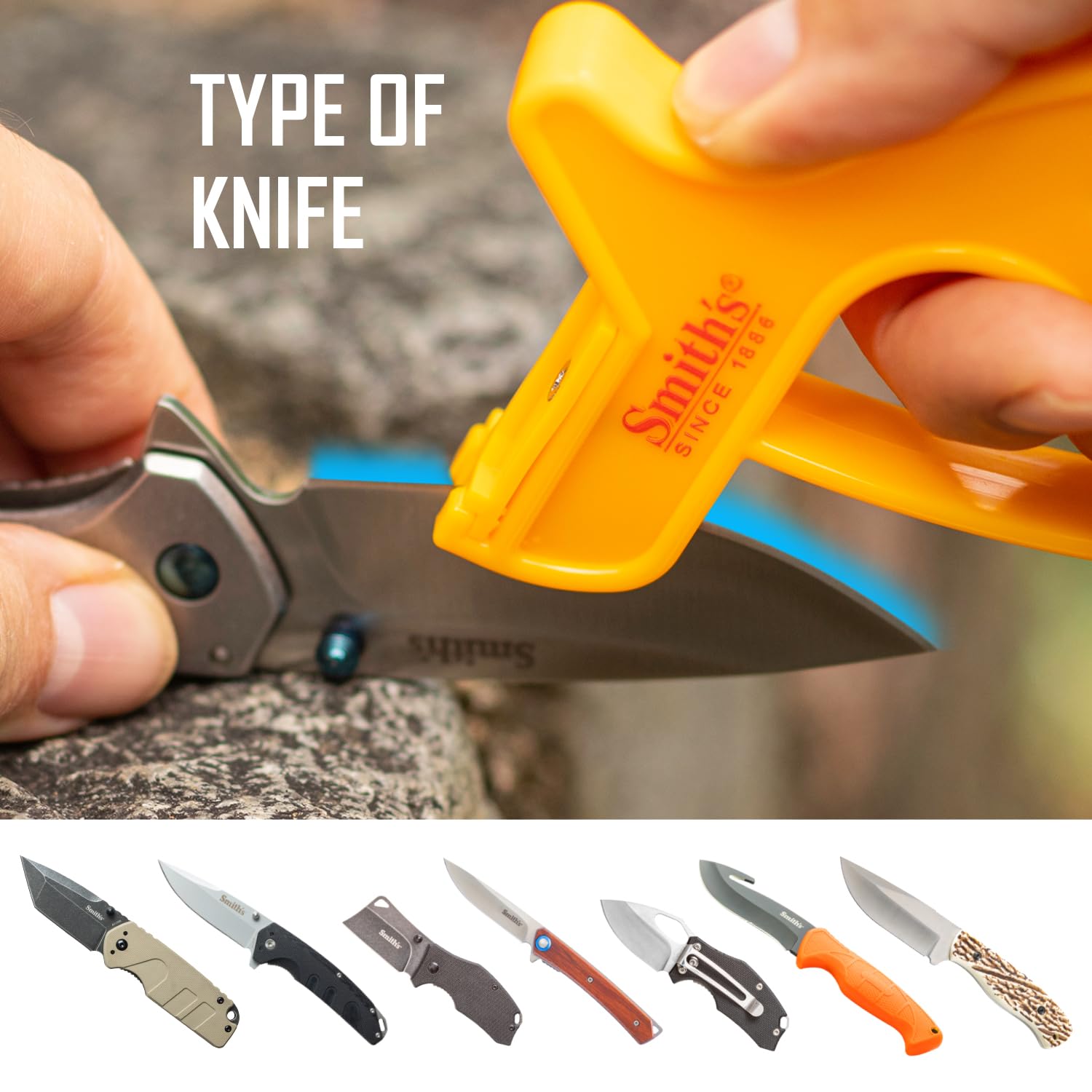 Smith’s JIFF-S 10-Sec Knife & Scissors Sharpener - Right & Left-Handed Scissors - Carbide Blades - Outdoor Sharpener for Pocket, Hunting, Fishing & Kitchen Knives - Handheld Pullover Sharpener