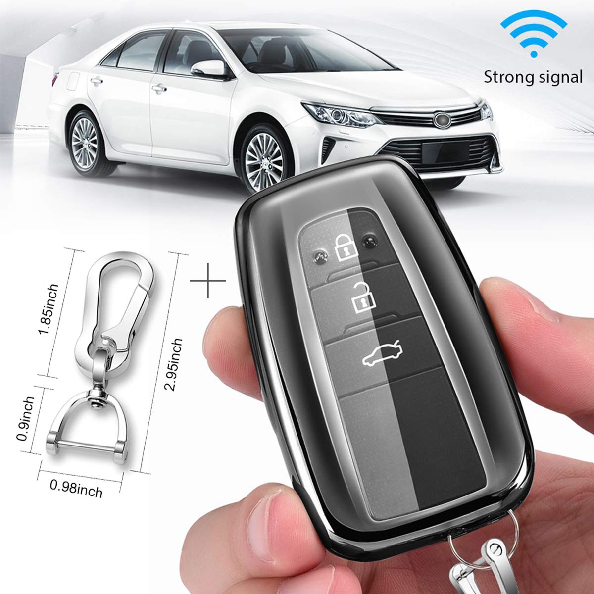 QBUC for Toyota Key Fob Cover with Keychain Soft TPU Key Fob Case All-Around Protection Key Case Compatible with 2018-2021 Toyota Camry RAV4 Avalon C-HR Prius Corolla Highlander