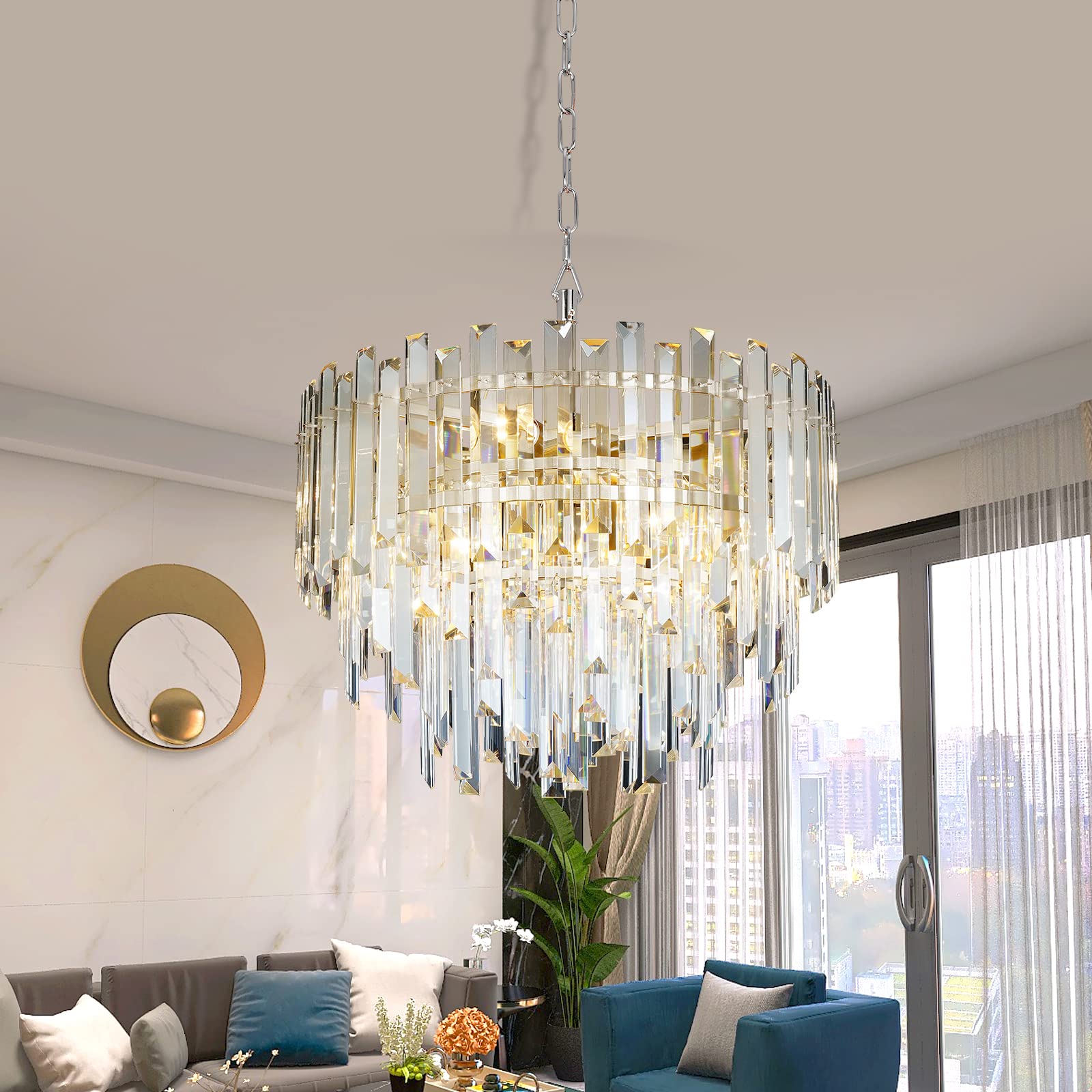 Lt-vt Chrome Crystal Chandelier Lighting 17.7'' for Dining Rooms Bedroom Foyer Entryway Ceiling Hanging Pendant Chandelier Light Fixture Lamp