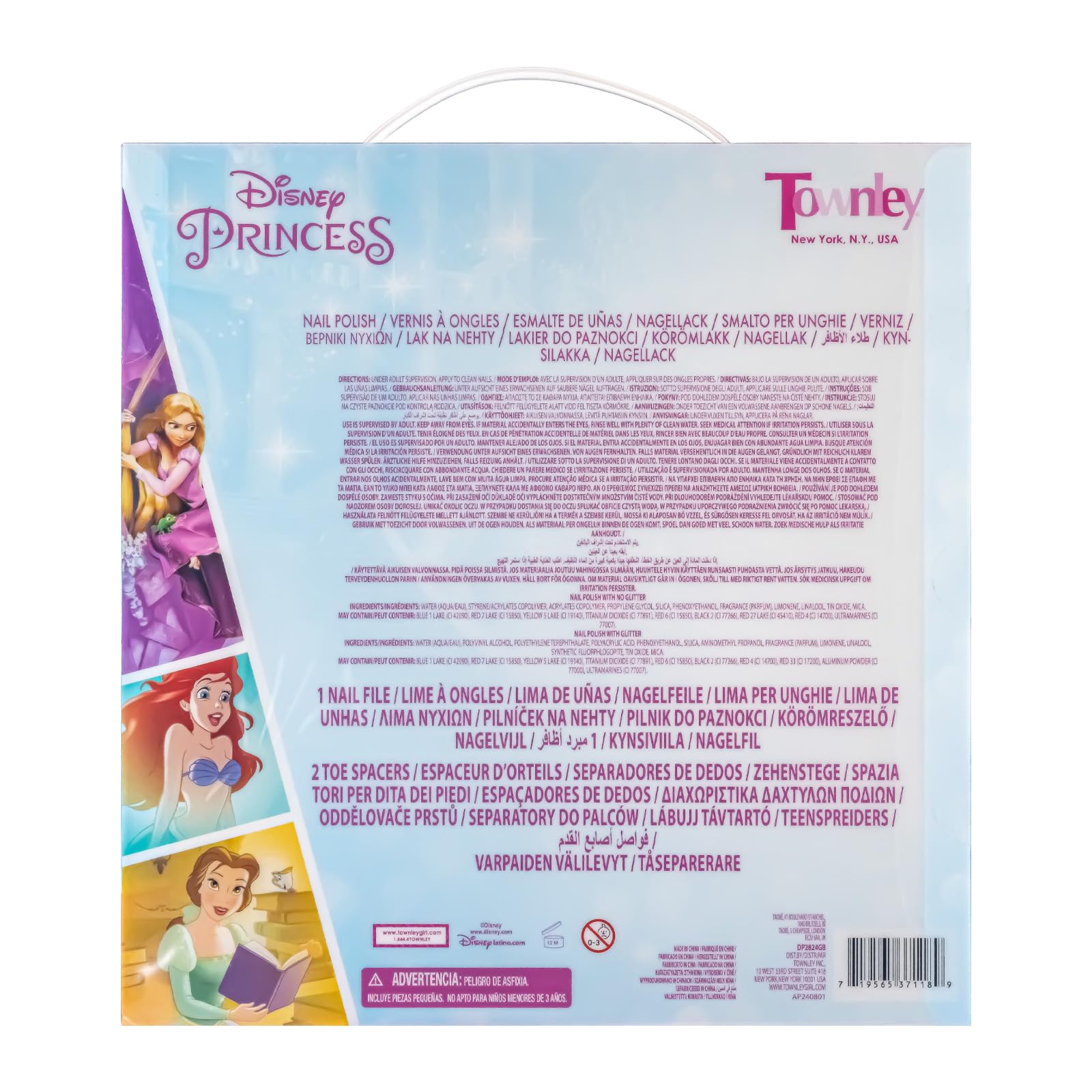 Disney Princess 15 Piece Water-Based Nail Polish with 3 Toe Spacers, Quick Dry, Peel Off, Gift Kit Set for Kids Girls, Ages 3 by Townley Girl