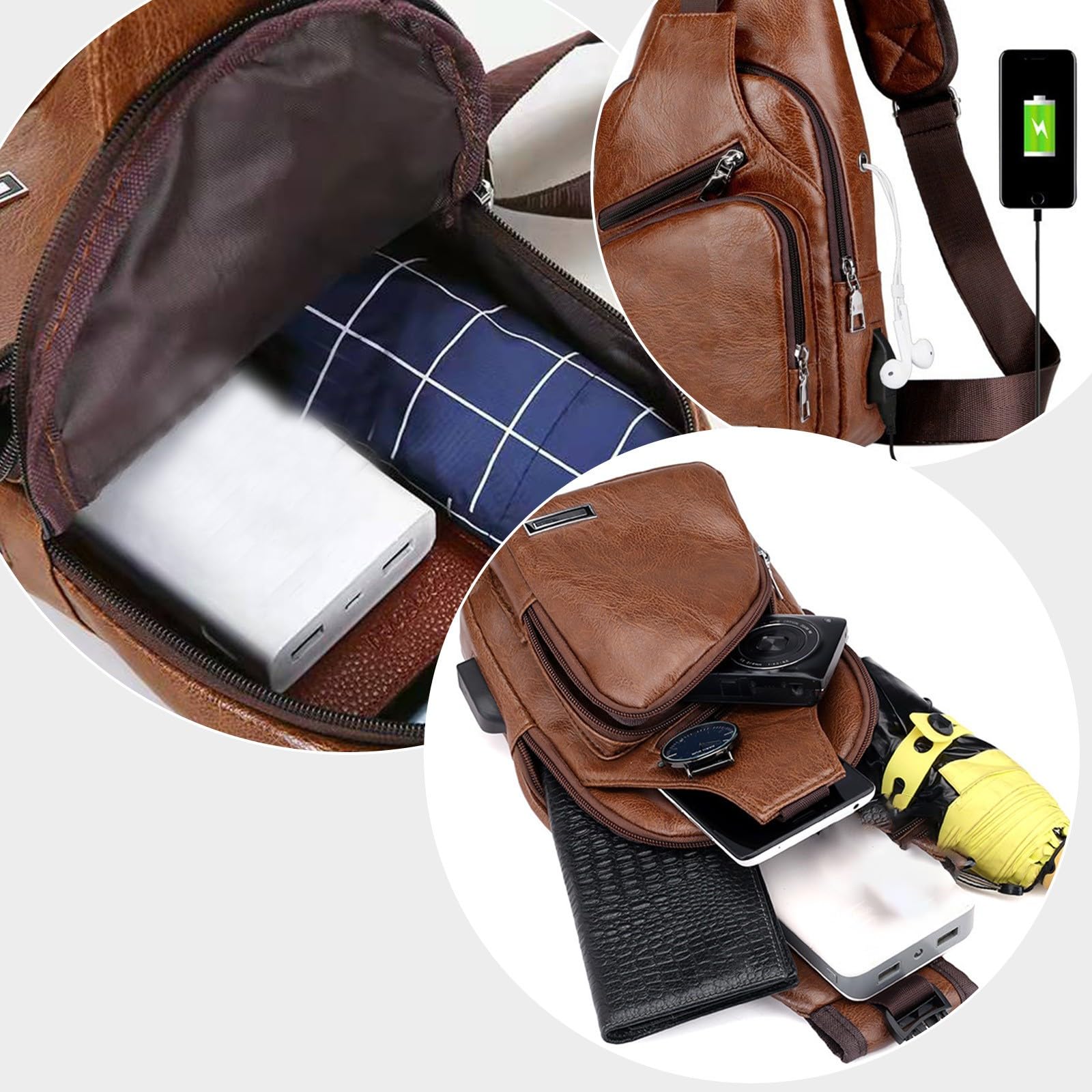 Crossbody Sling Bag for Men Women with Earphone Hole, Small Shoulder Bag