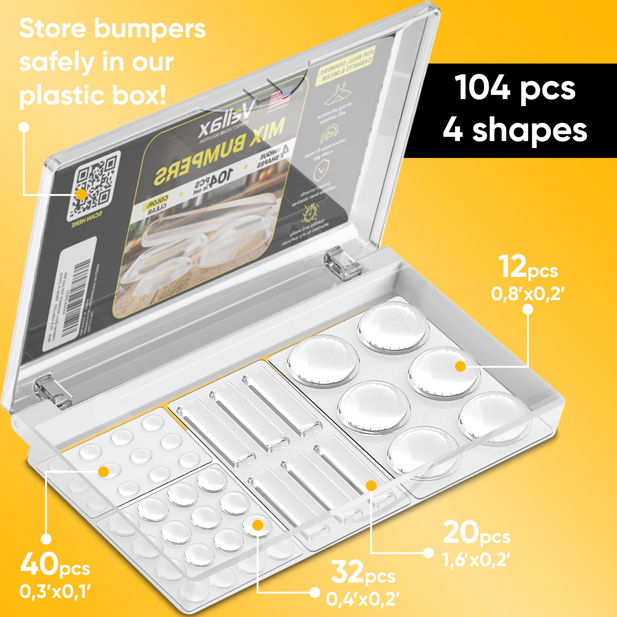 Vellax Large 2" Door Knob Wall Protectors & 104 Clear Cabinet Bumper Pads - Self-Adhesive Silicone Buffer Set with 4 Shapes for Doors, Drawers & Furniture – Sound Dampening & Surface Protection