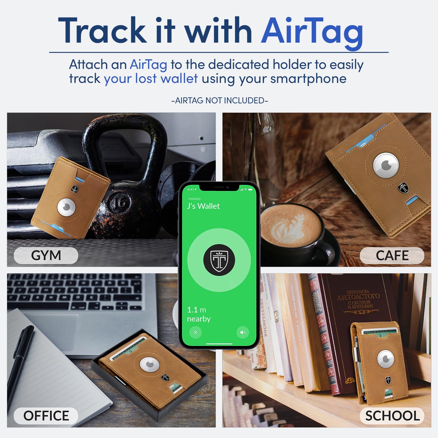 TRAVANDO AirTag* Wallet Mens Wallet with Money Clip Air Tag Wallet Card Holder RFID Blocking Bifold Gifts for Men